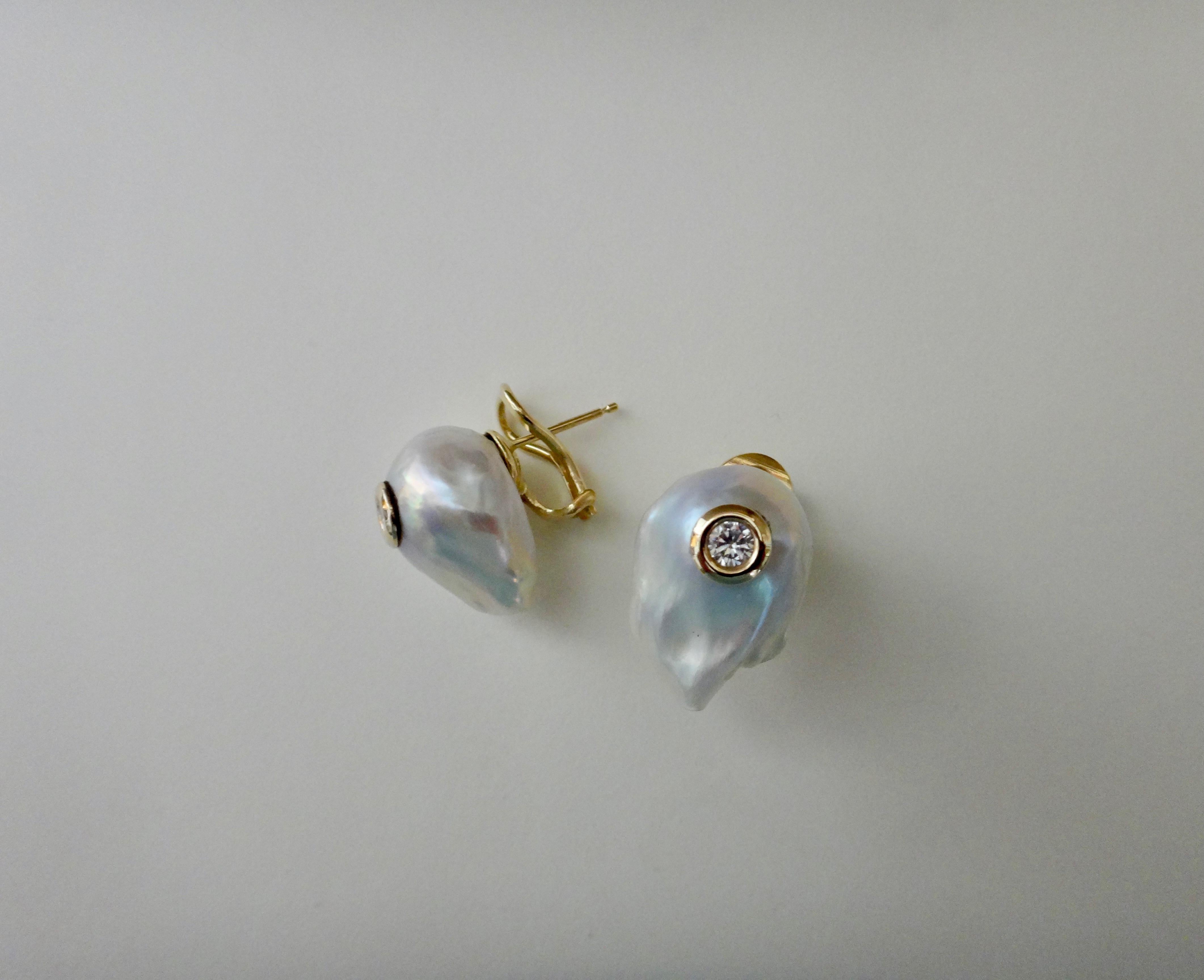 Michael Kneebone White Baroque Pearl White Diamond Stud Earrings 1