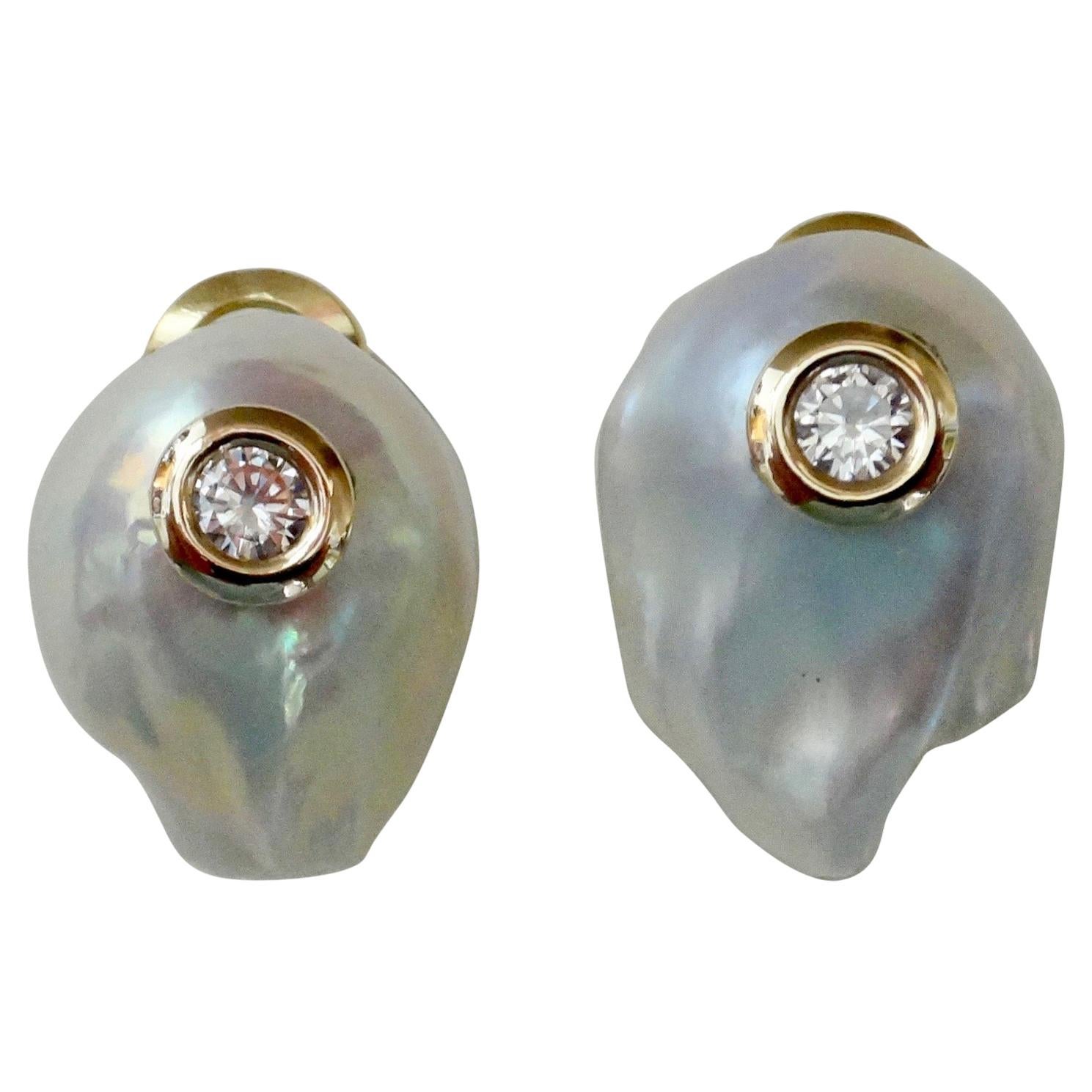 Michael Kneebone White Baroque Pearl White Diamond Stud Earrings