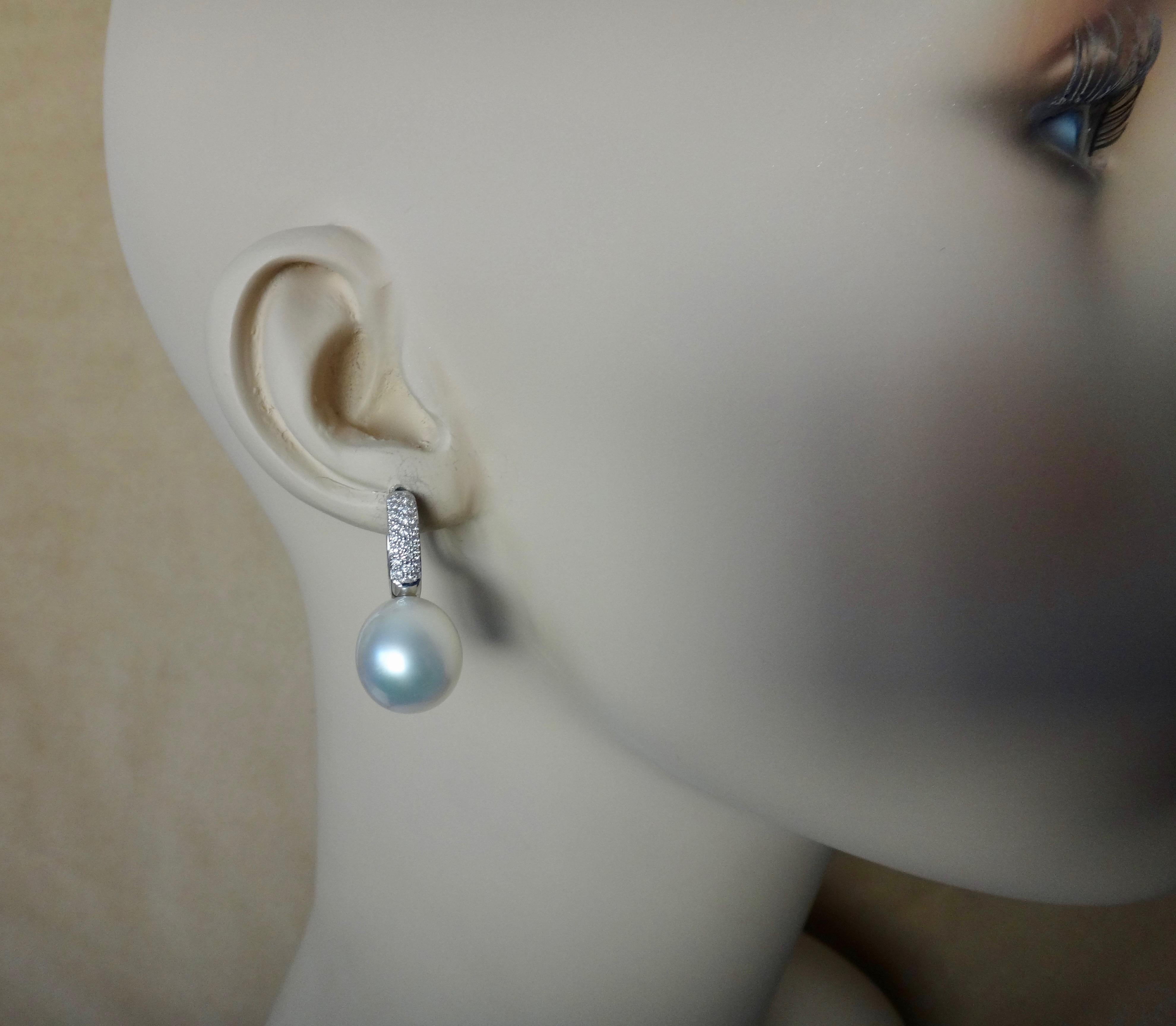 Contemporary Michael Kneebone White Diamond Paspaley South Seas Pearl Drop Earrings