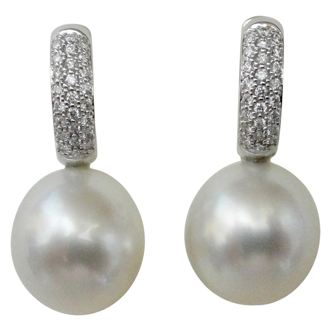 Michael Kneebone White Diamond Paspaley South Seas Pearl Drop Earrings