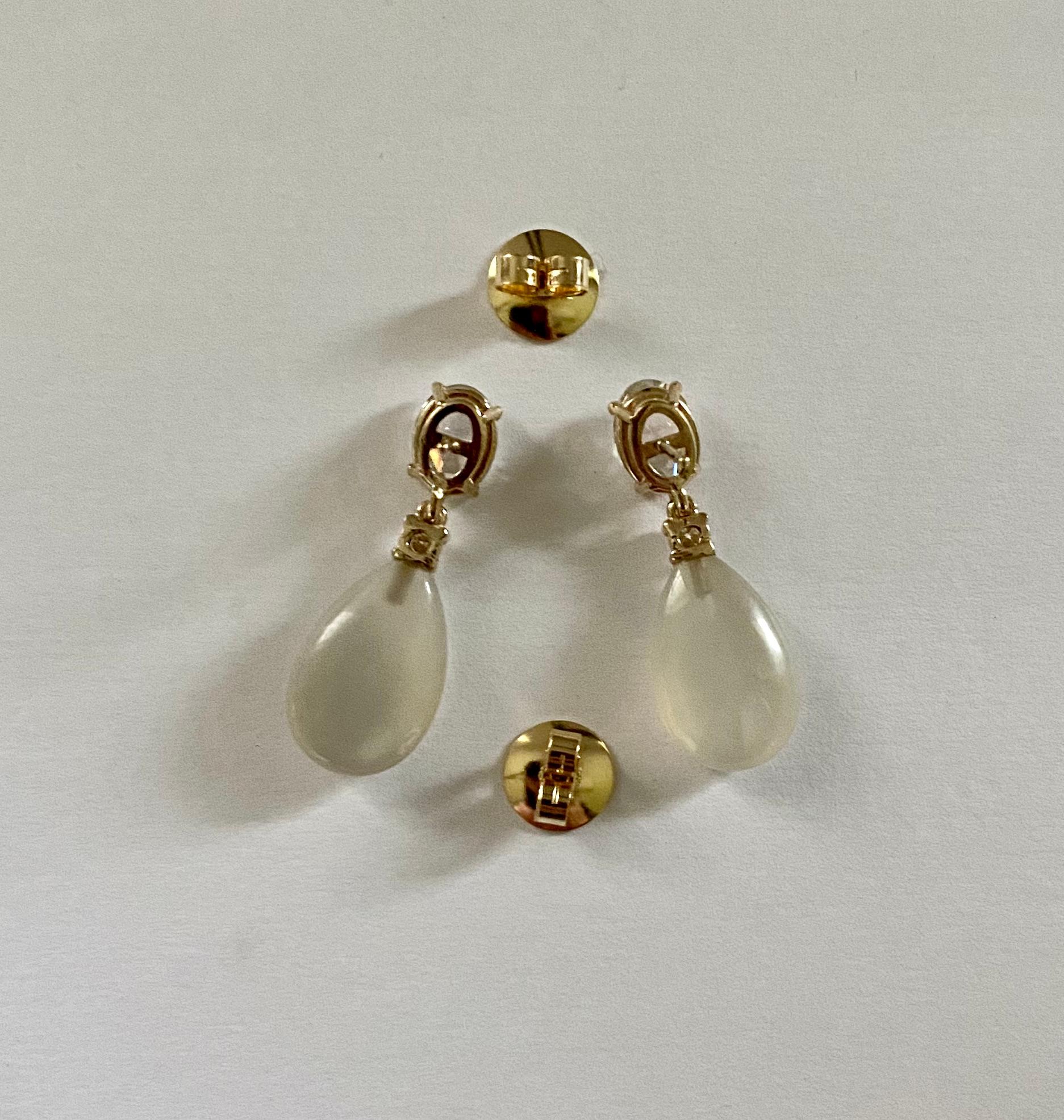 Michael Kneebone White Moonstone Rose Cut Diamond Dangle Earrings For Sale 4