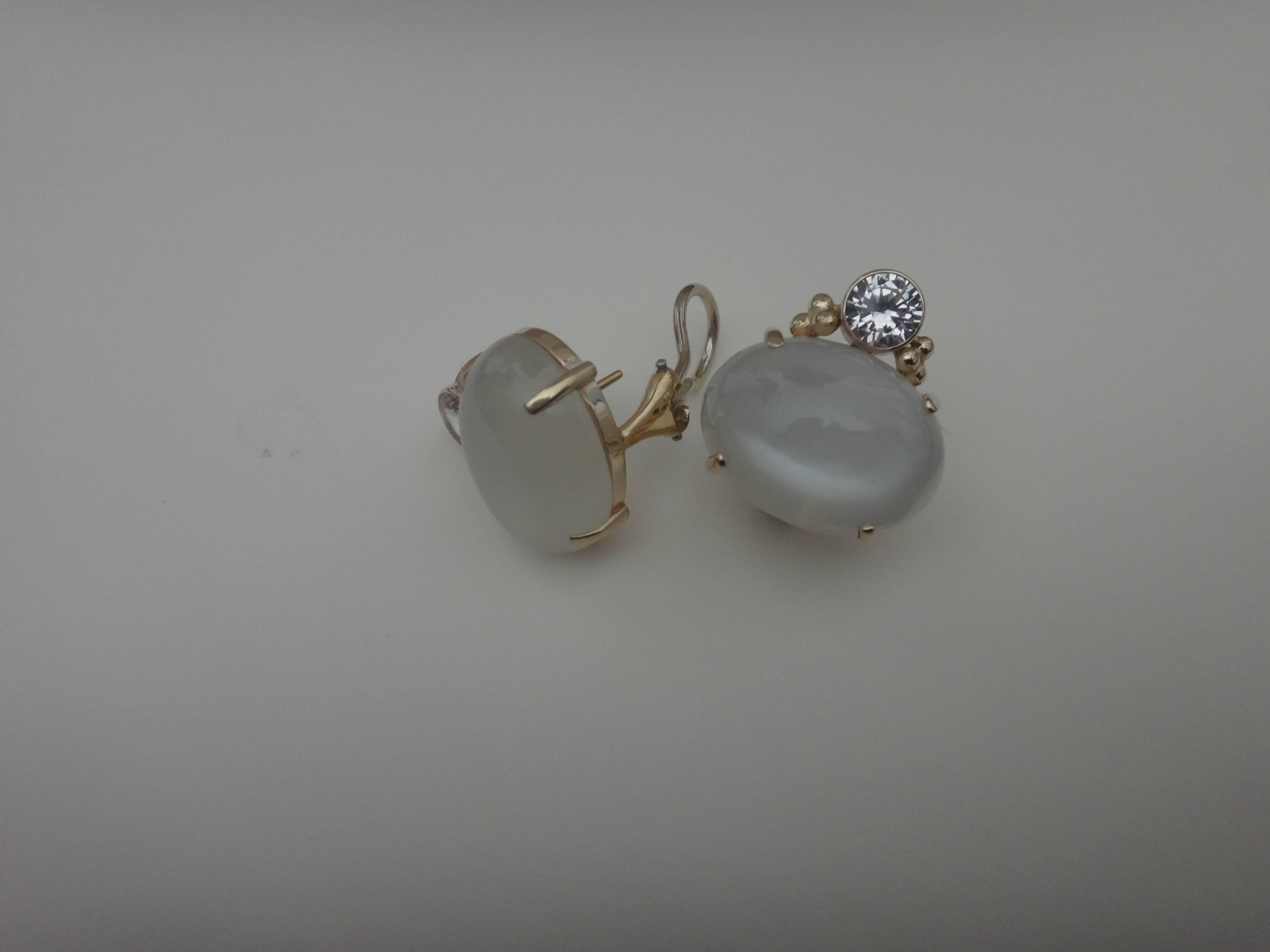 Contemporary Michael Kneebone White Moonstone White Sapphire Gold Button Earrings