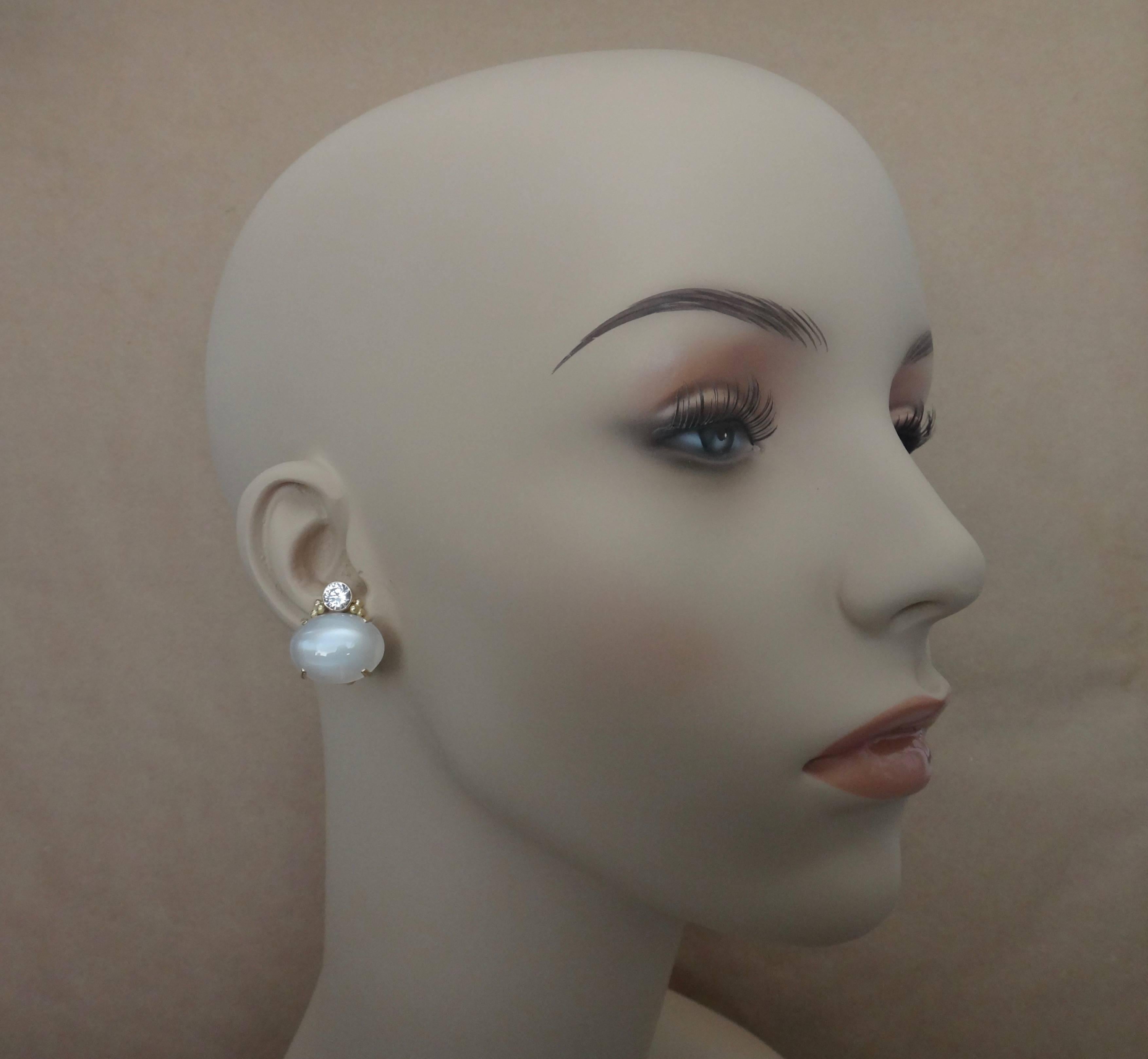 Women's Michael Kneebone White Moonstone White Sapphire Gold Button Earrings