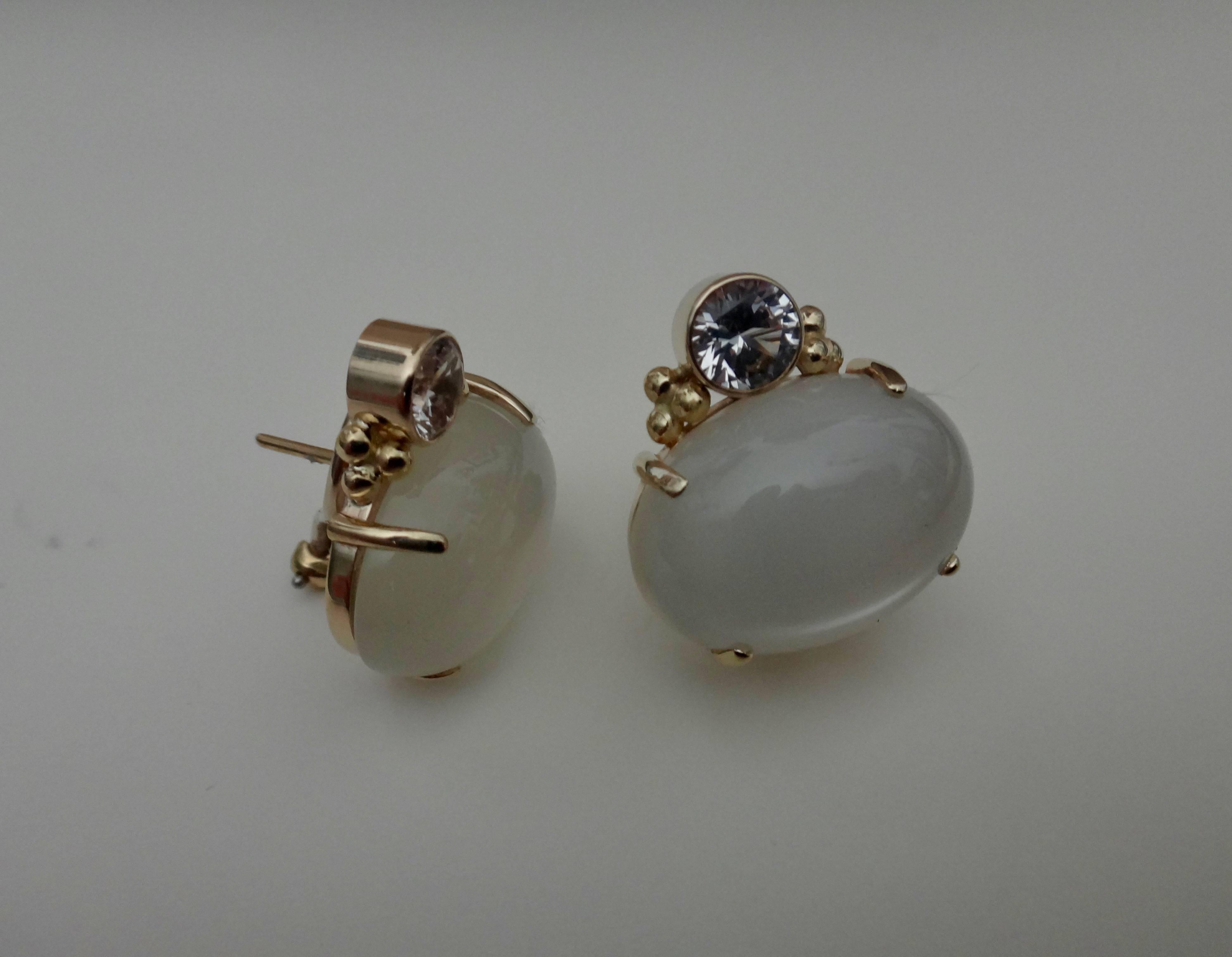 Michael Kneebone White Moonstone White Sapphire Gold Button Earrings 1