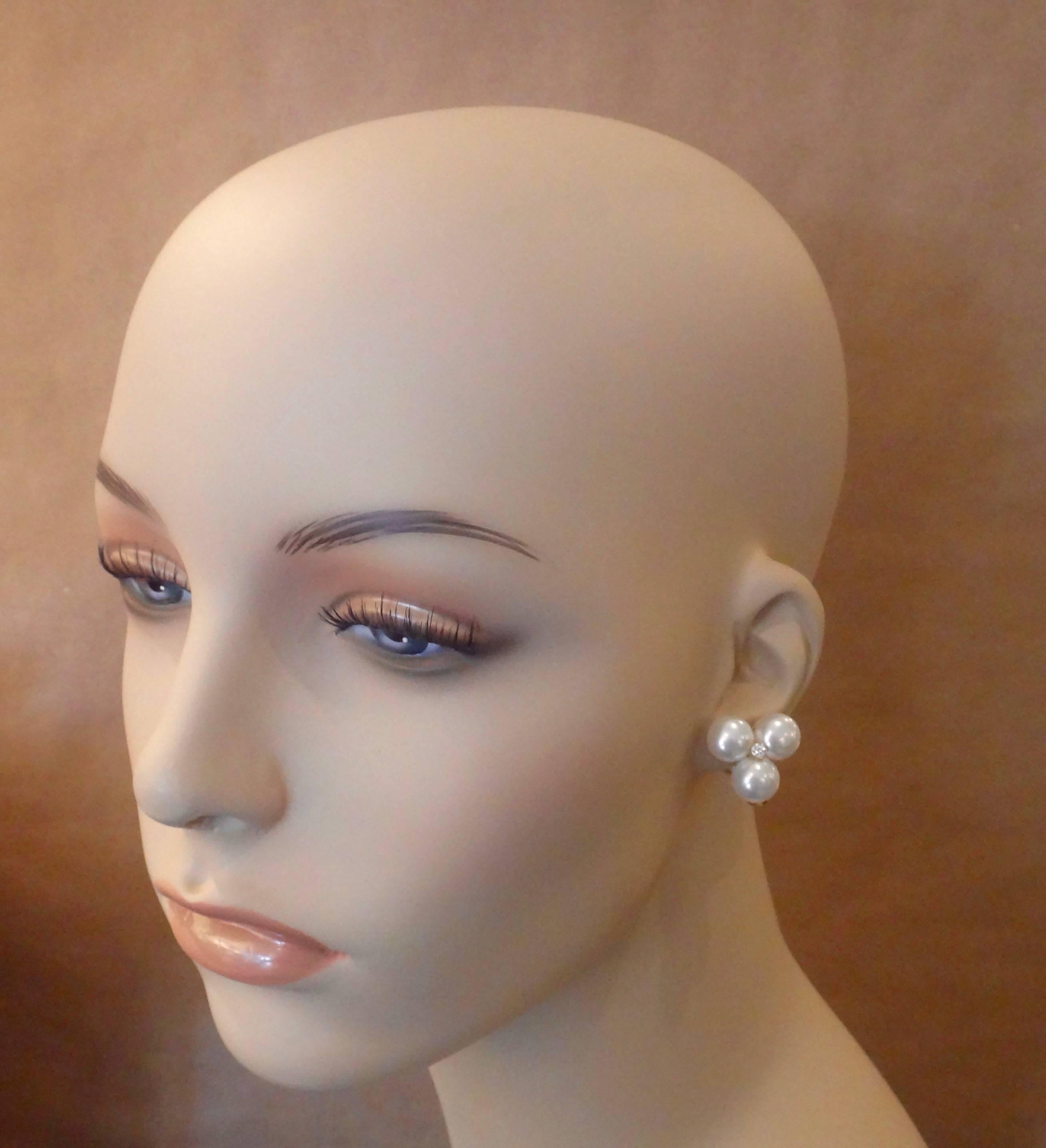 Michael Kneebone White Pearl Diamond Removable Chrysoprase Drop Earrings 4
