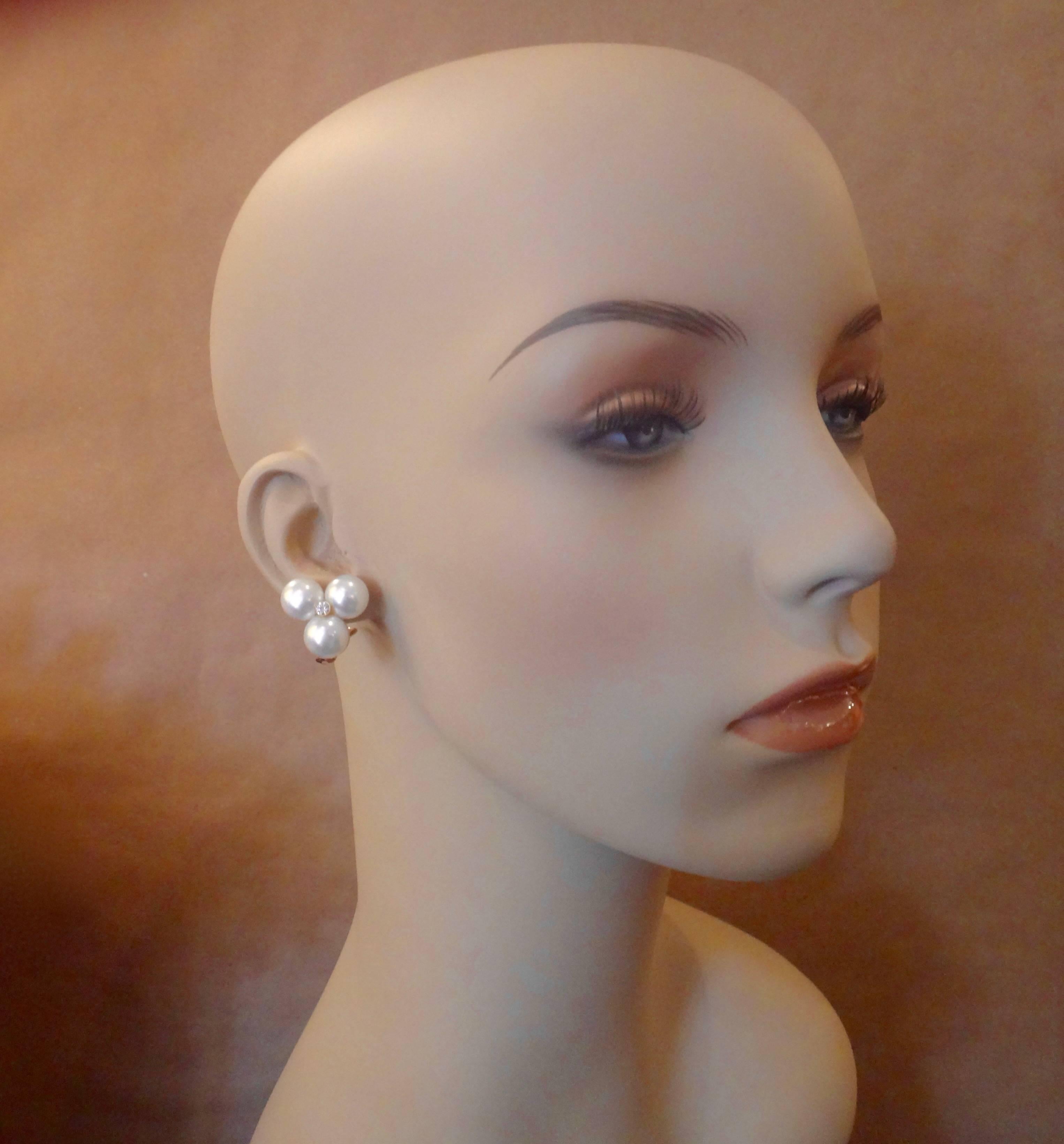 Michael Kneebone White Pearl Diamond Removable Chrysoprase Drop Earrings 5