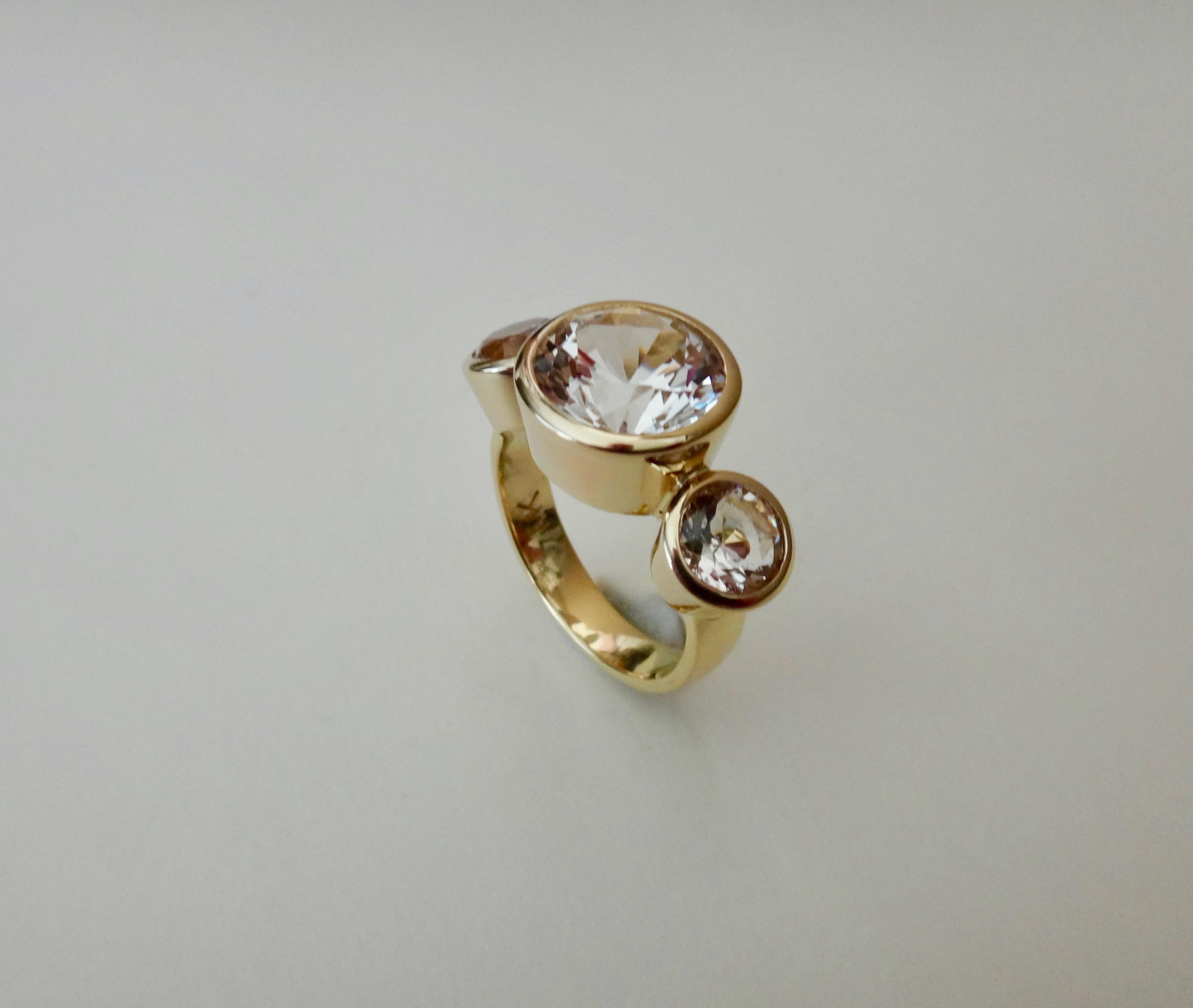 Michael Kneebone White Sapphire 18 Karat Gold Three-Stone Leah Ring 2