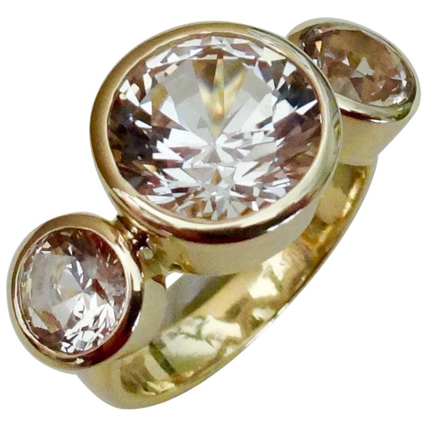 Michael Kneebone White Sapphire 18 Karat Gold Three-Stone Leah Ring