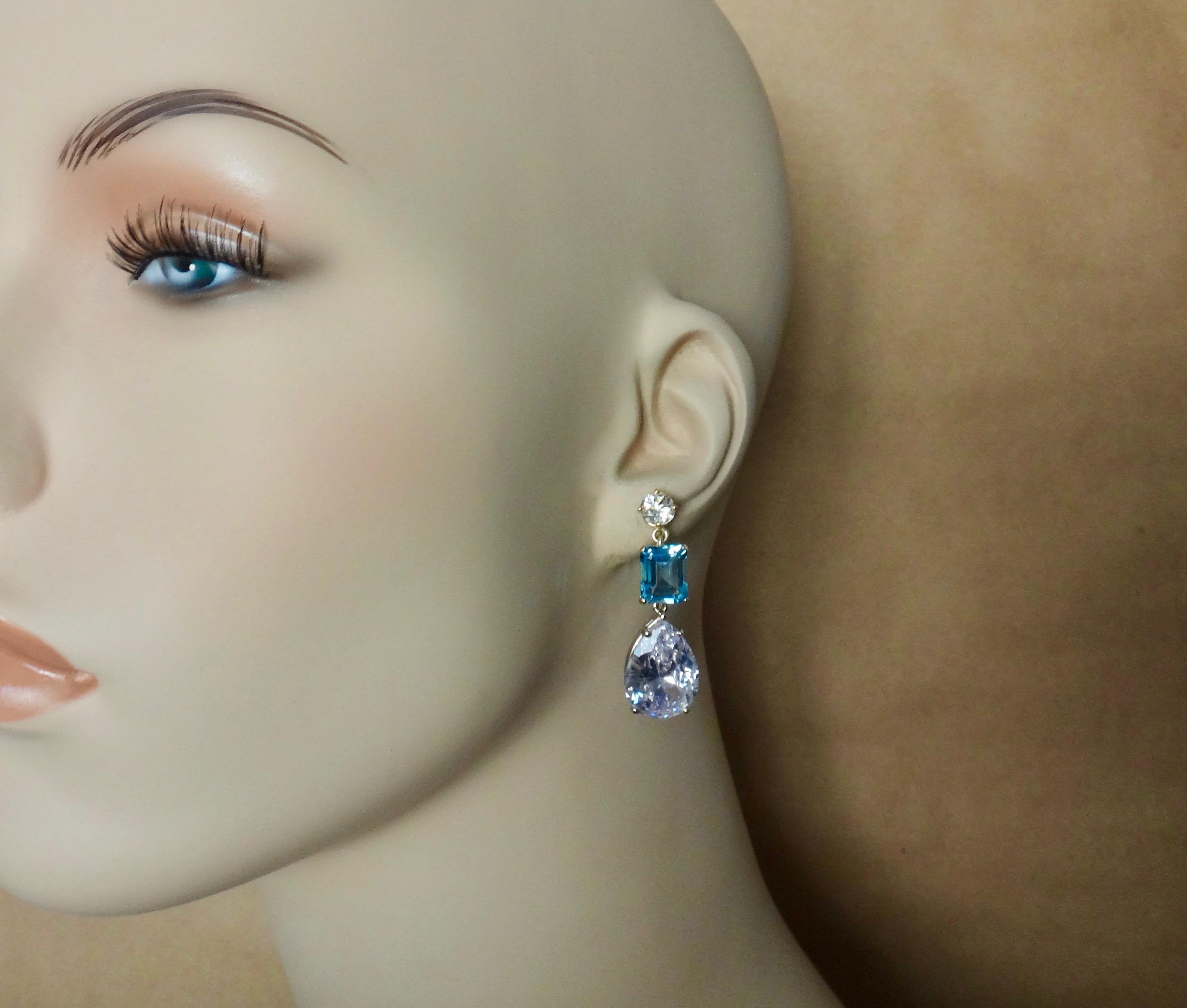 Michael Kneebone White Sapphire Blue Zircon White Topaz Dangle Earrings 4
