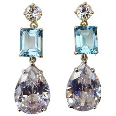 Michael Kneebone White Sapphire Blue Zircon White Topaz Dangle Earrings