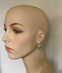 Michael Kneebone White Sapphire Diamond Green Beryl Dangle Earrings