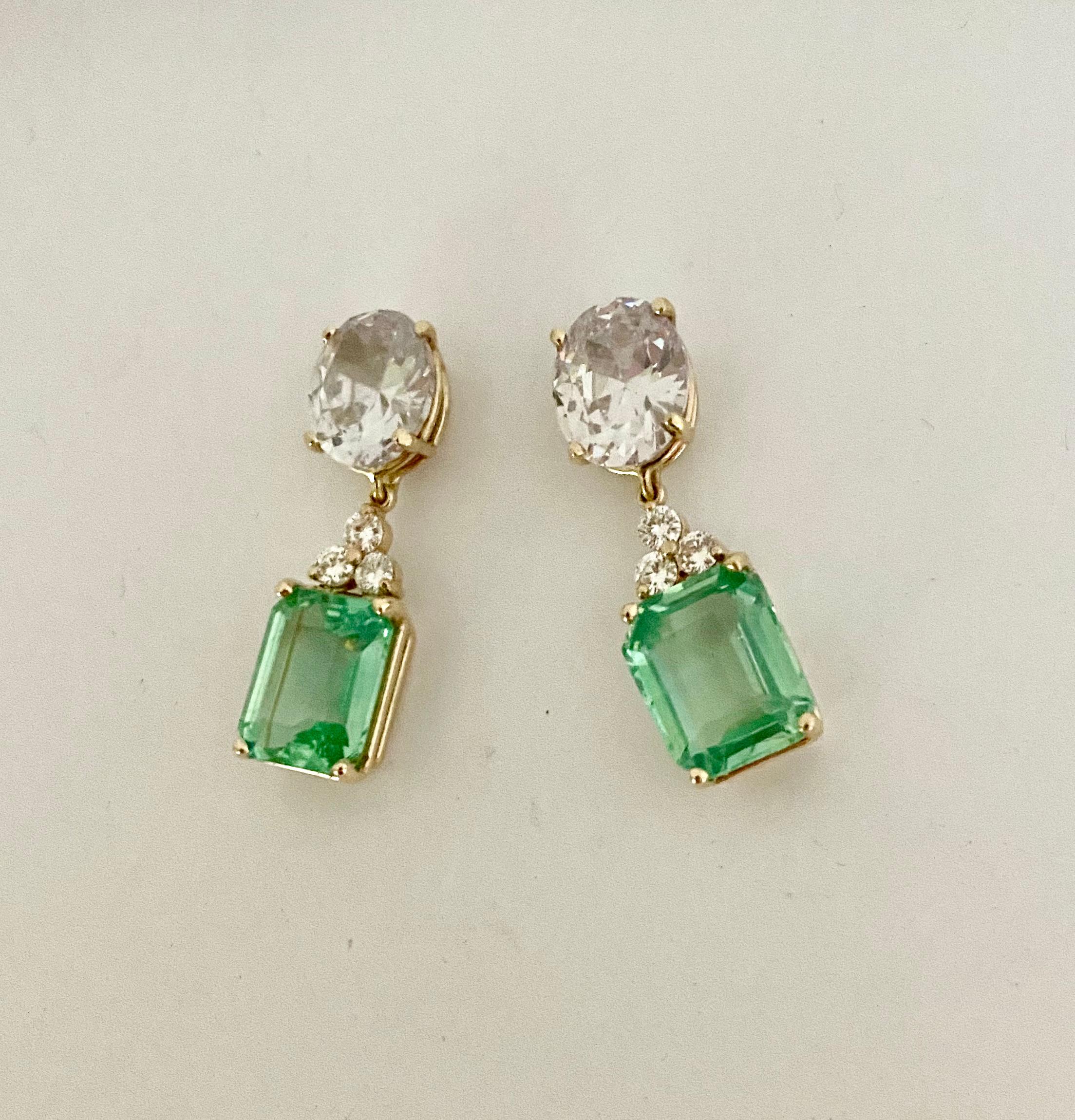 Contemporary Michael Kneebone White Sapphire Diamond Green Beryl Dangle Earrings For Sale