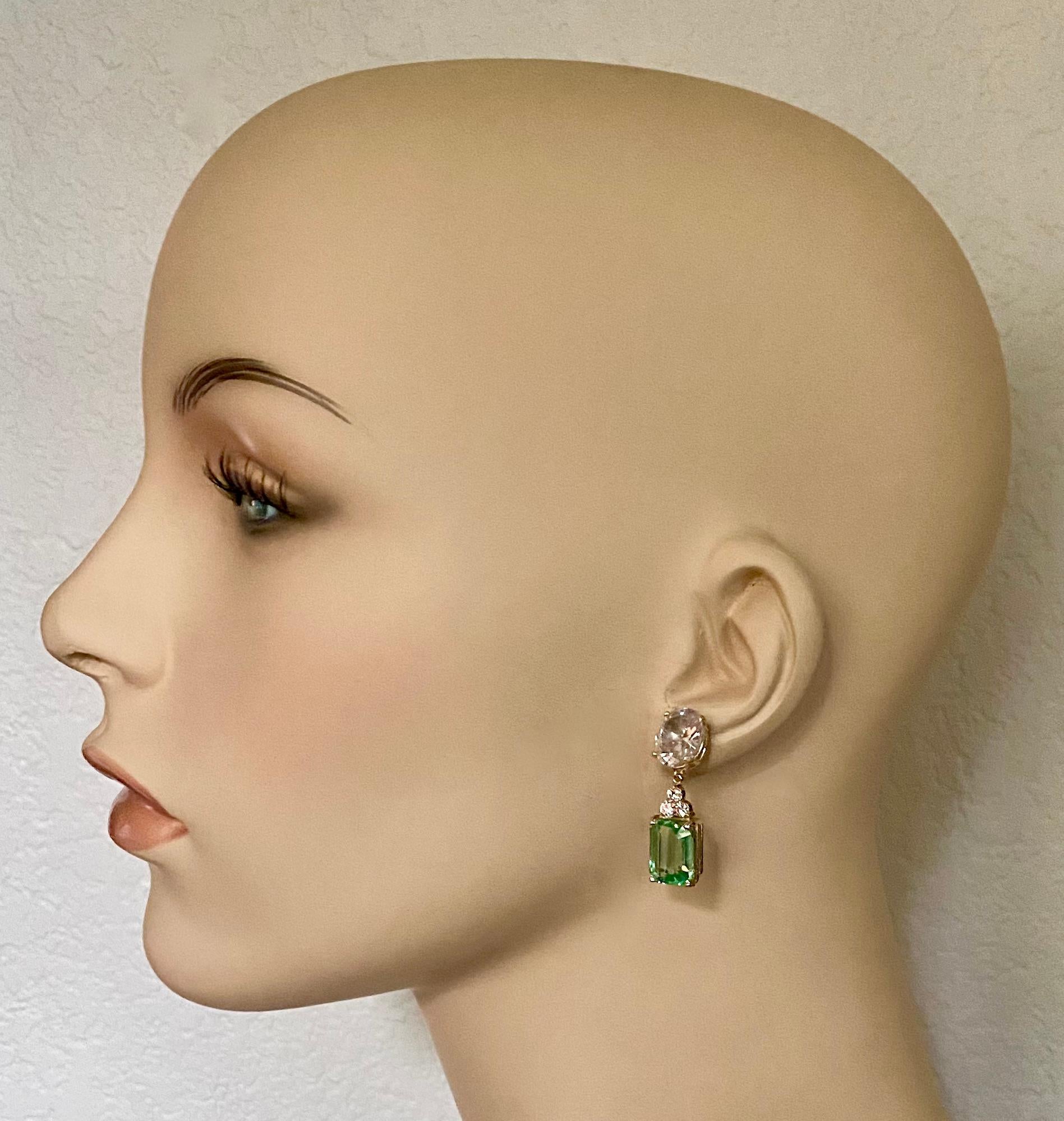 Mixed Cut Michael Kneebone White Sapphire Diamond Green Beryl Dangle Earrings For Sale