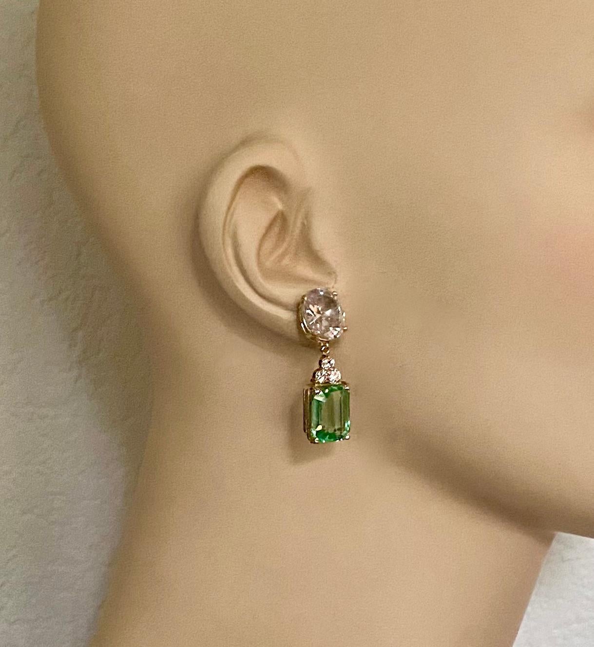 Women's Michael Kneebone White Sapphire Diamond Green Beryl Dangle Earrings For Sale