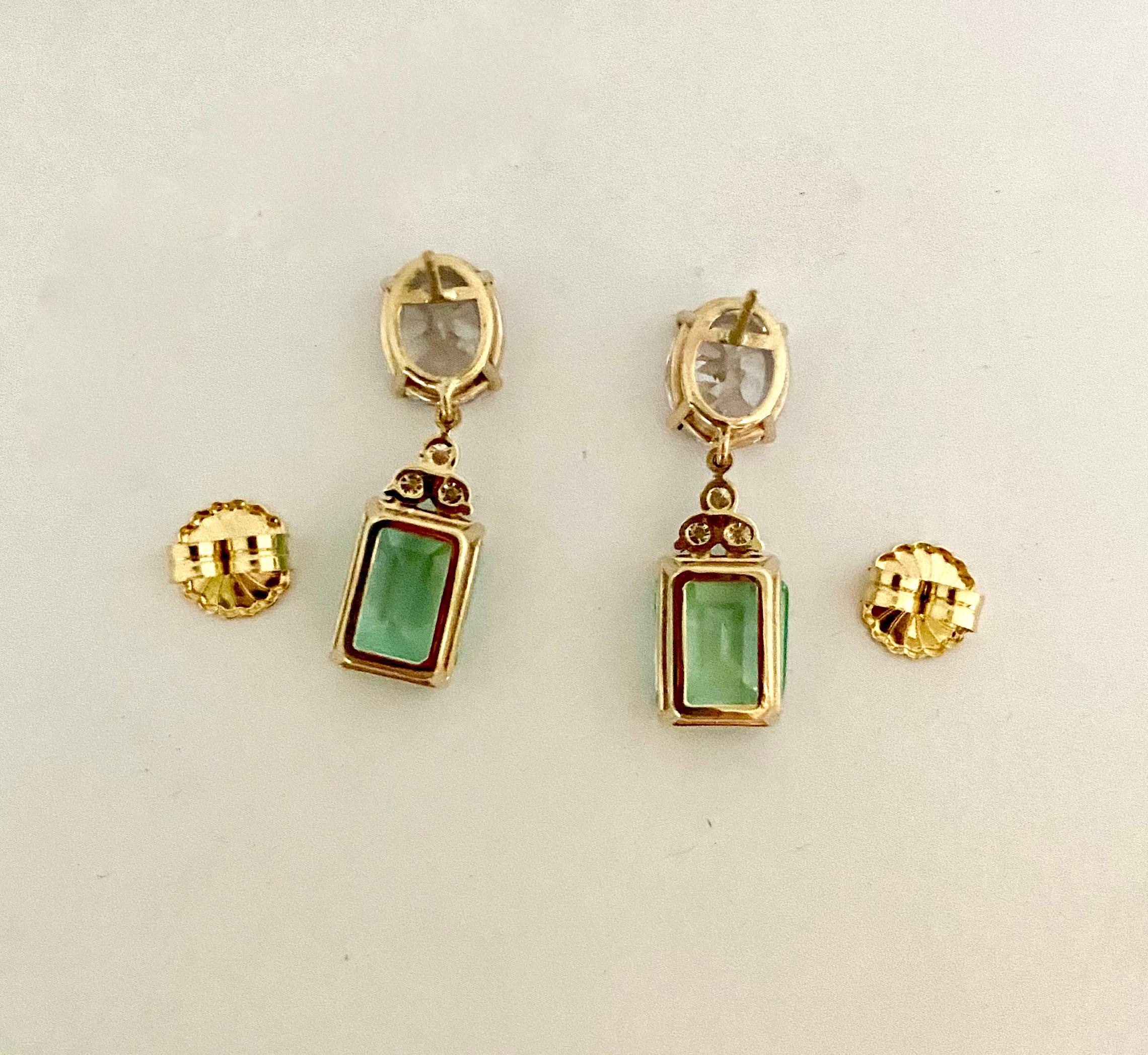 Michael Kneebone White Sapphire Diamond Green Beryl Dangle Earrings For Sale 1
