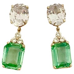 Michael Kneebone White Sapphire Diamond Green Beryl Dangle Earrings