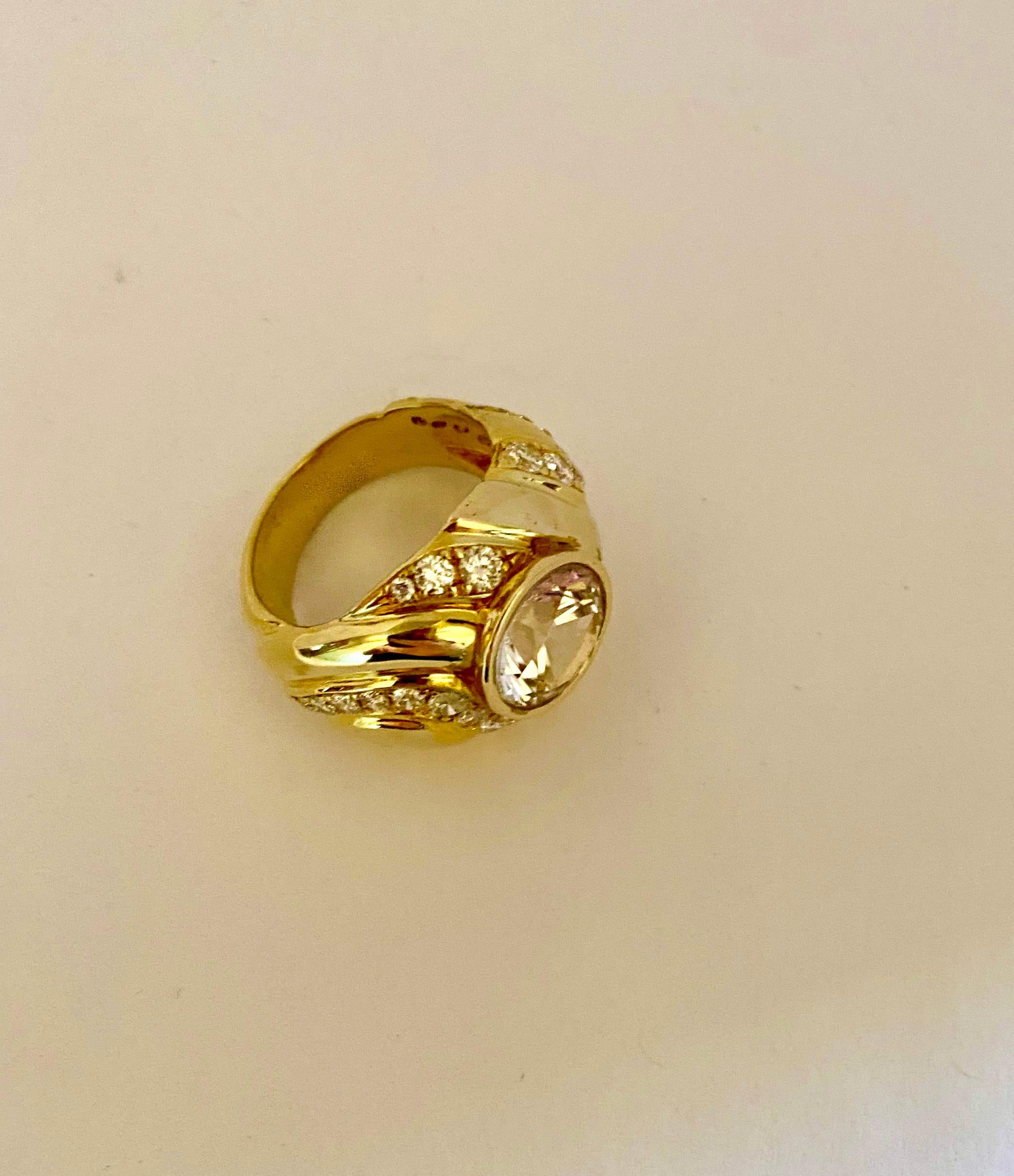 Contemporary Michael Kneebone White Sapphire Pave Diamond 18k Karat Gold Dome Ring