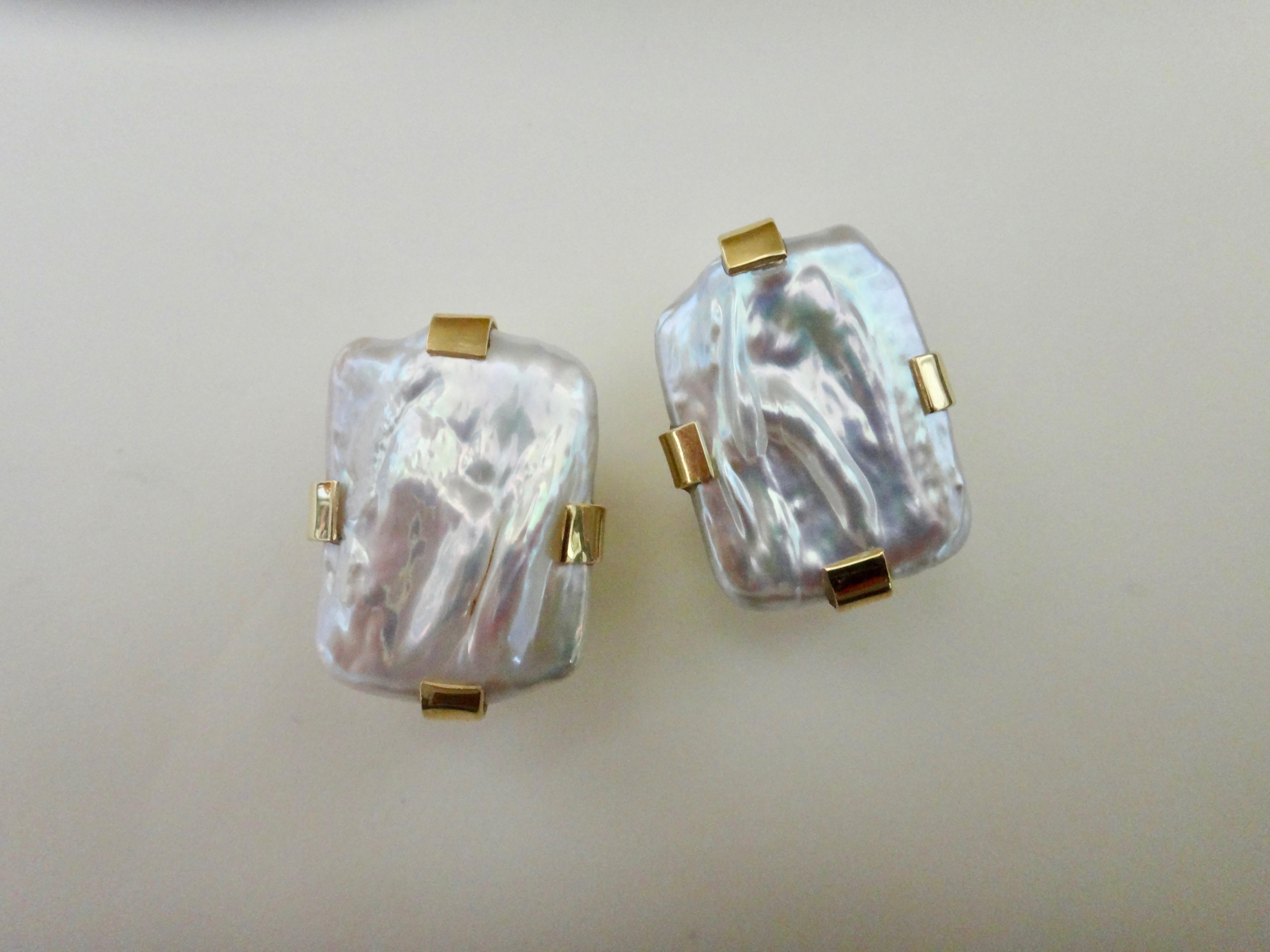 Contemporary Michael Kneebone White Tile Pearl Button Earrings