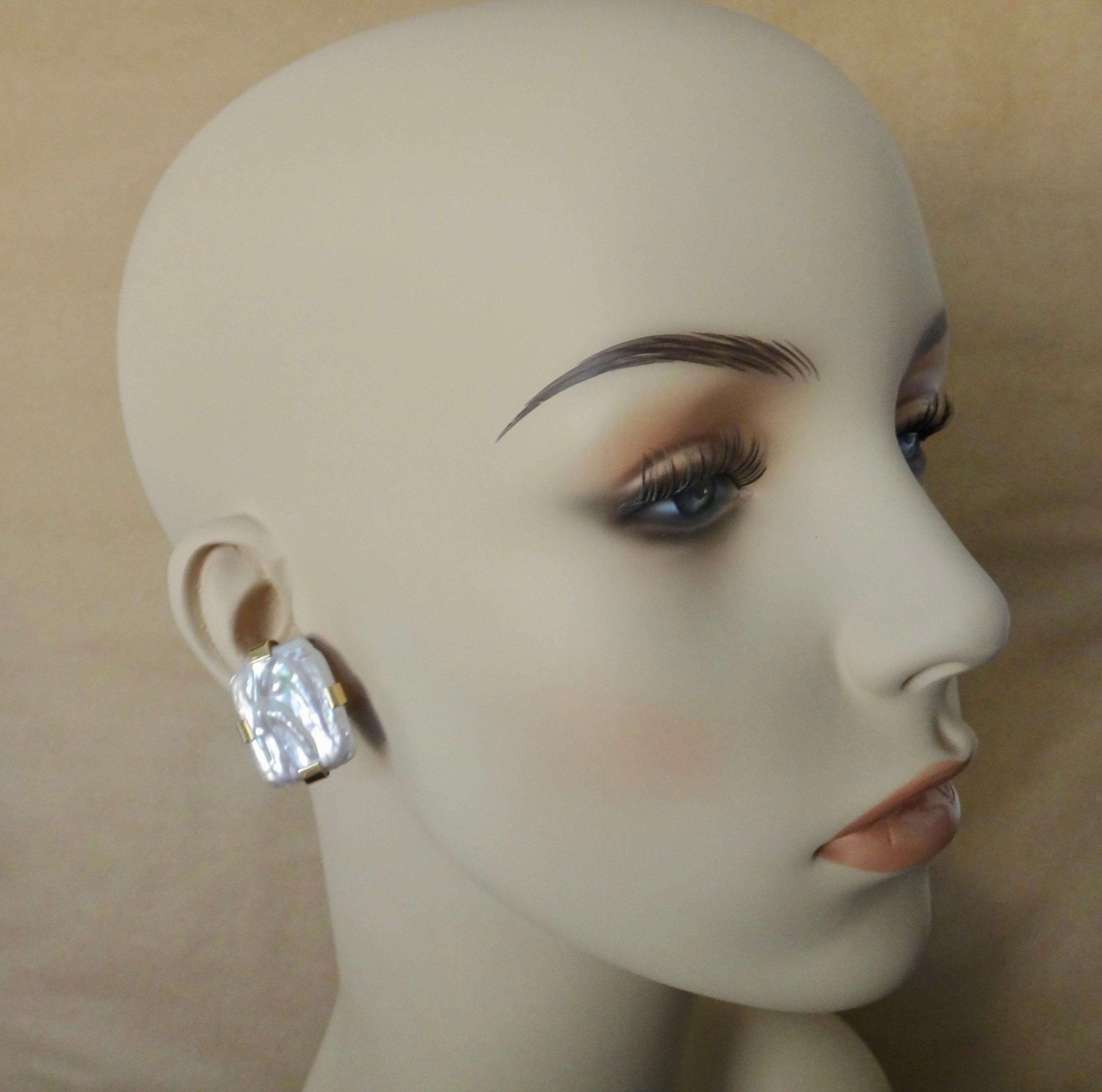 Michael Kneebone White Tile Pearl Button Earrings In New Condition In Austin, TX