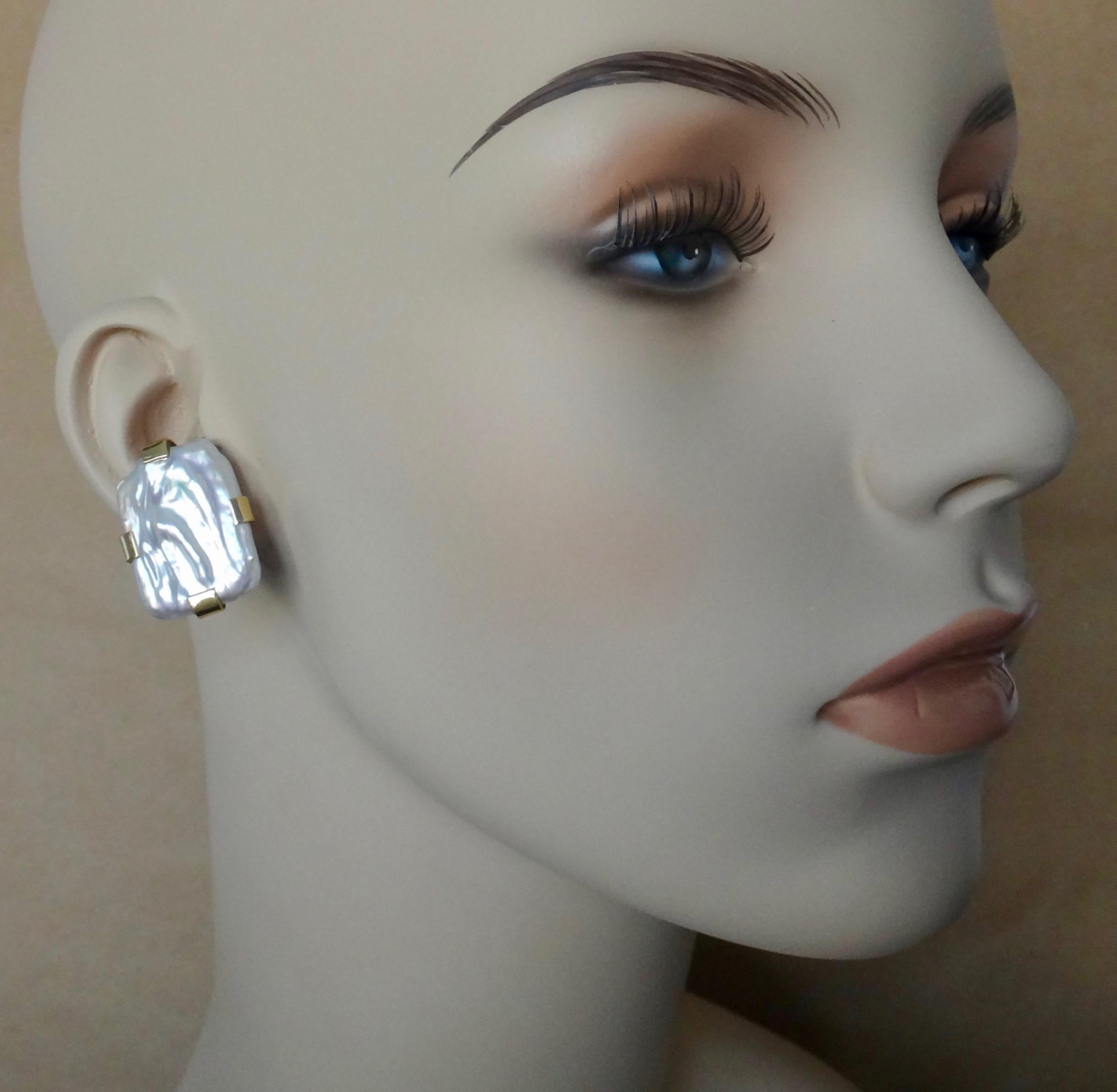 Michael Kneebone White Tile Pearl Button Earrings 1