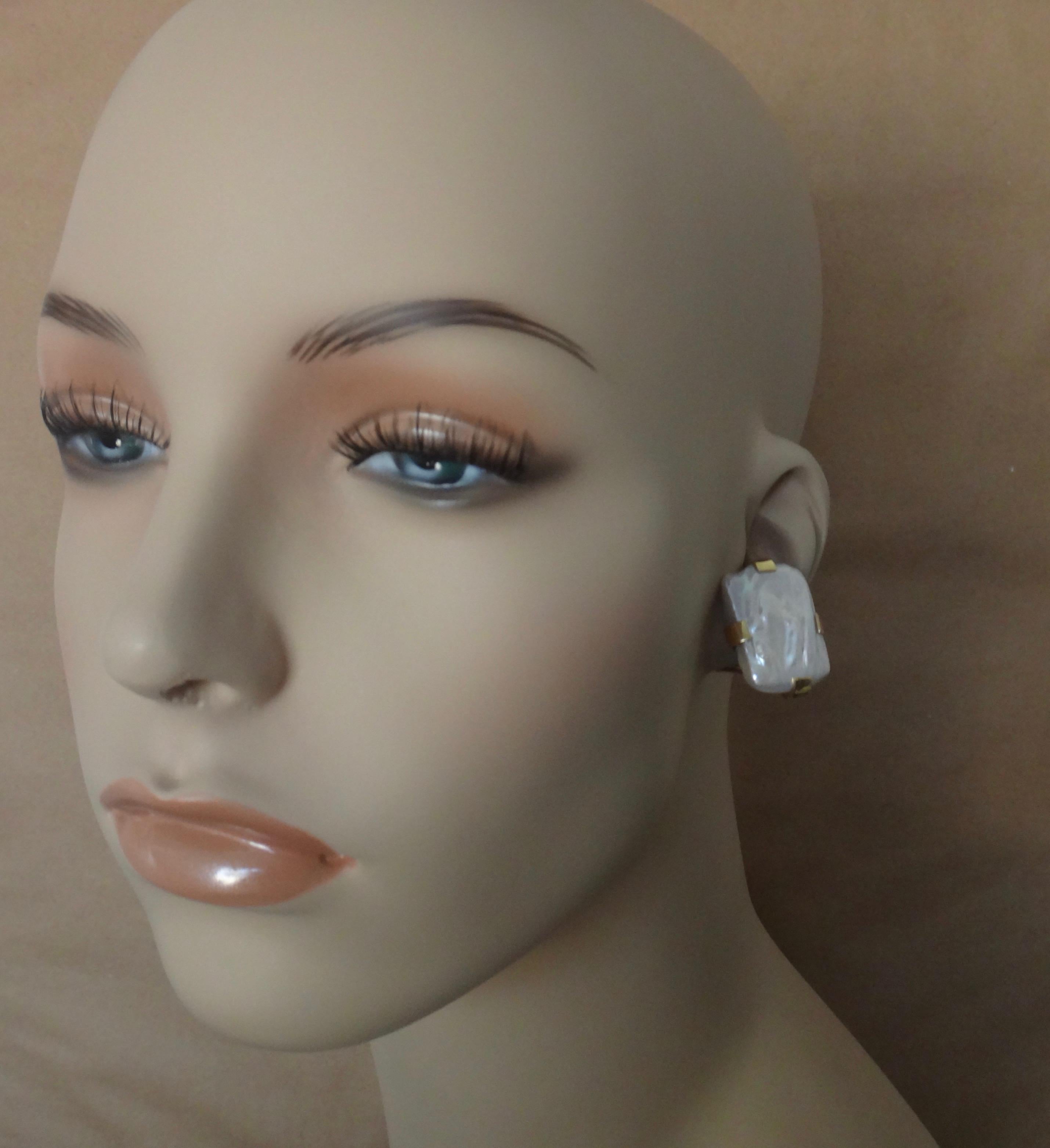 Michael Kneebone White Tile Pearl Button Earrings 3