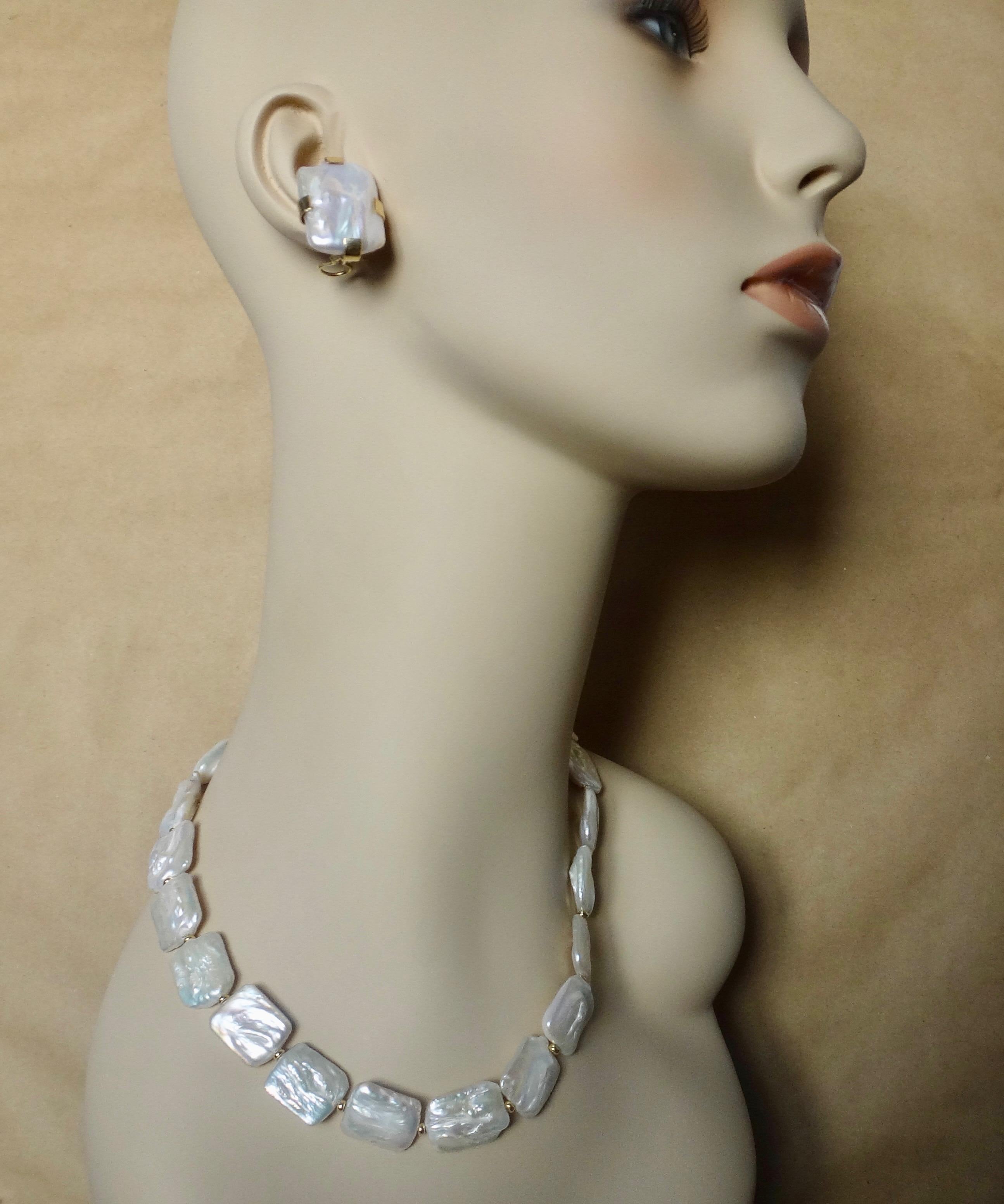 Michael Kneebone White Tile Pearl Earring Necklace Suite In New Condition In Austin, TX