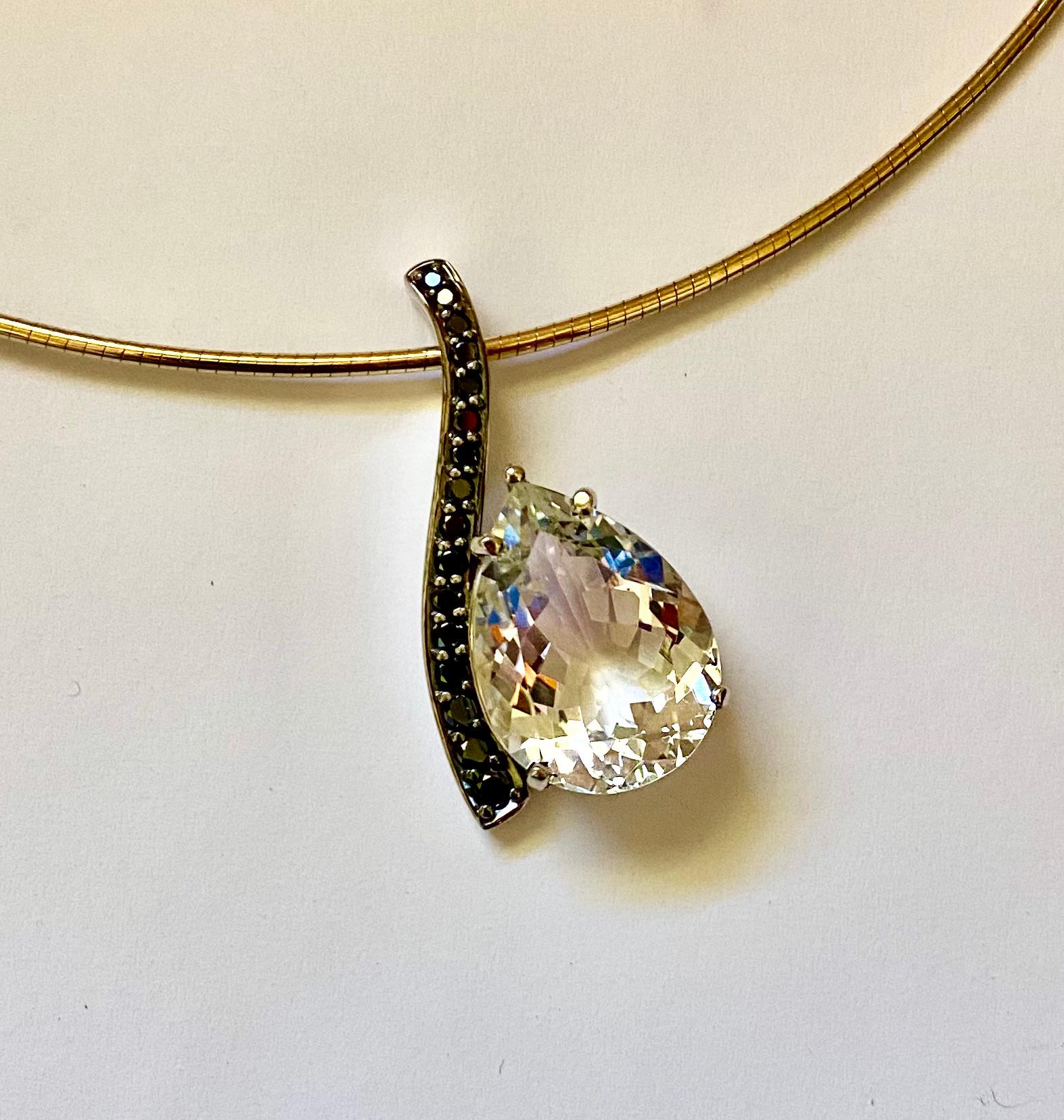 Michael Kneebone White Topaz Black Diamond Wavy Pendant In New Condition For Sale In Austin, TX