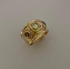 Michael Kneebone Yellow Diamond Cognac Diamond Three Stone Bombe Ring
