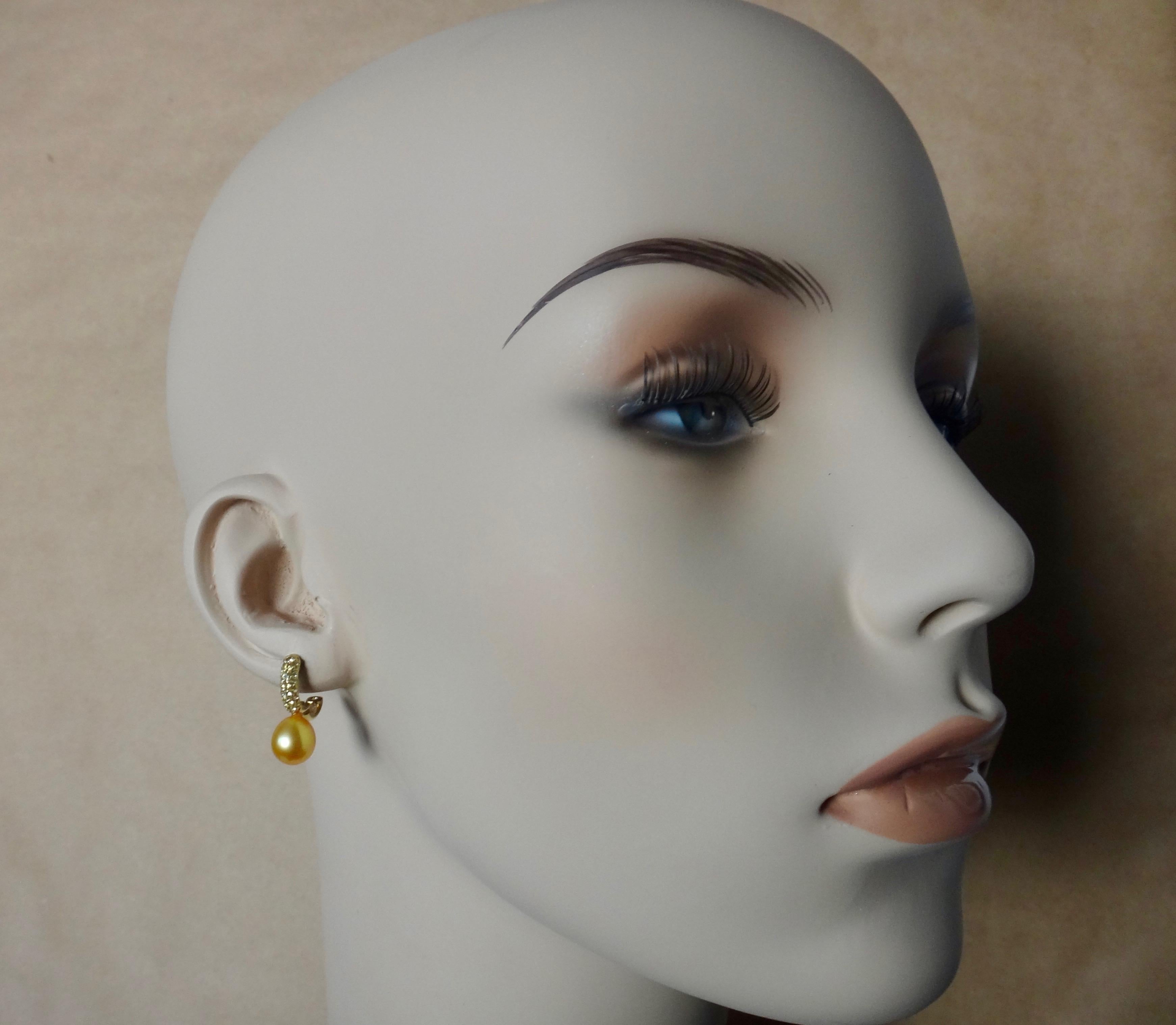 Contemporary Michael Kneebone Yellow Diamond Golden South Seas Pearl Drop Earrings