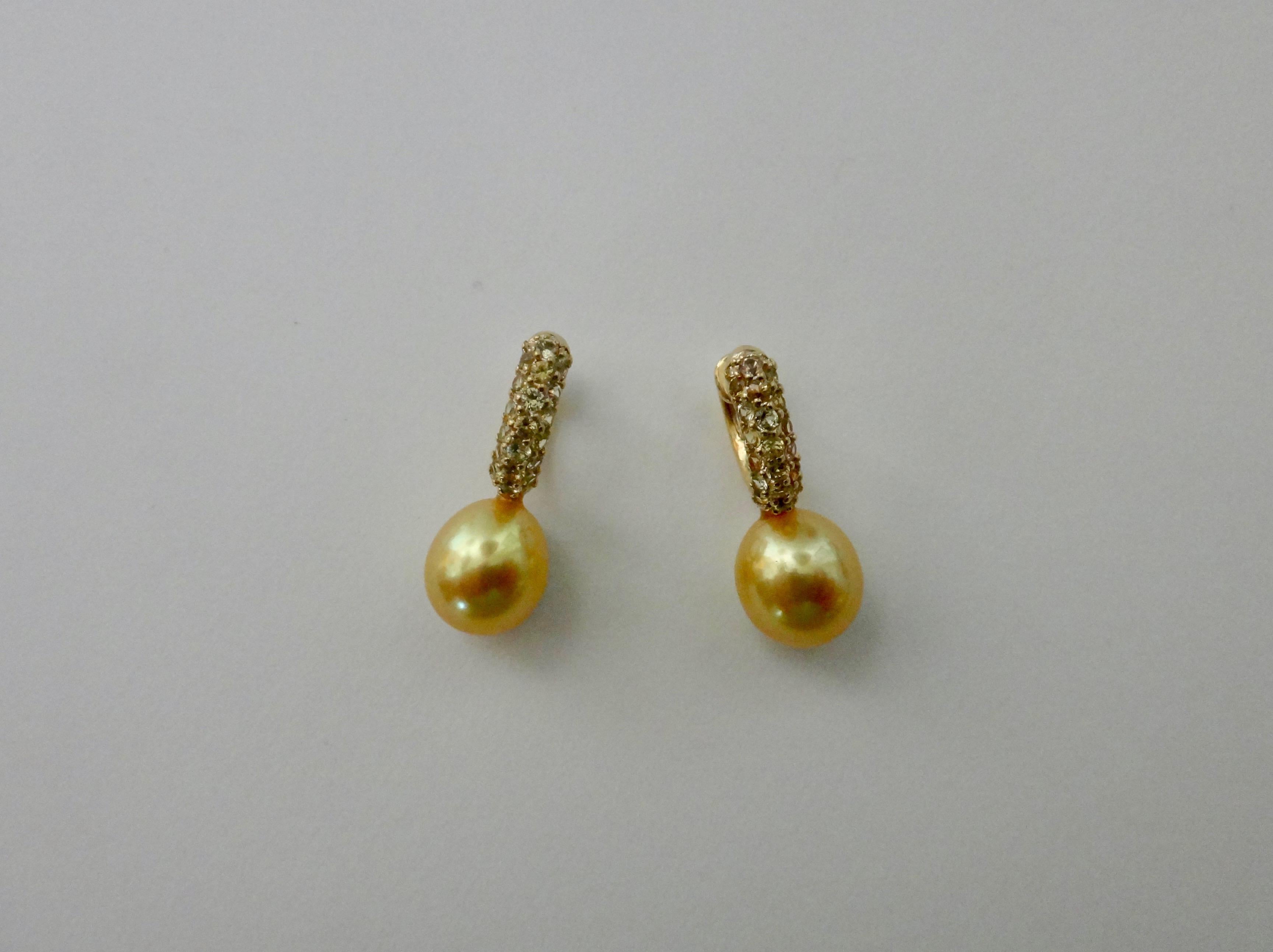 Mixed Cut Michael Kneebone Yellow Diamond Golden South Seas Pearl Drop Earrings