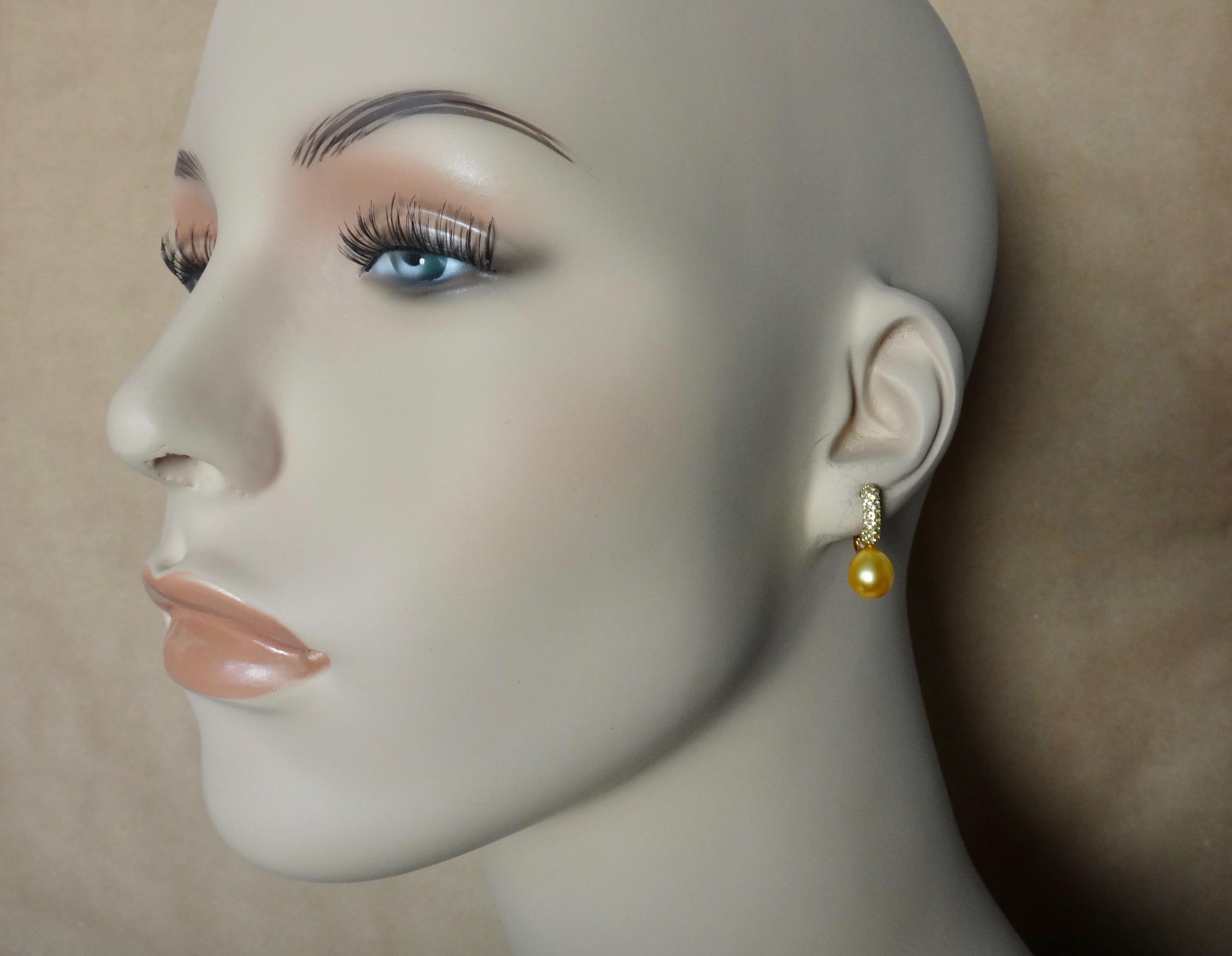 Michael Kneebone Yellow Diamond Golden South Seas Pearl Drop Earrings In New Condition In Austin, TX