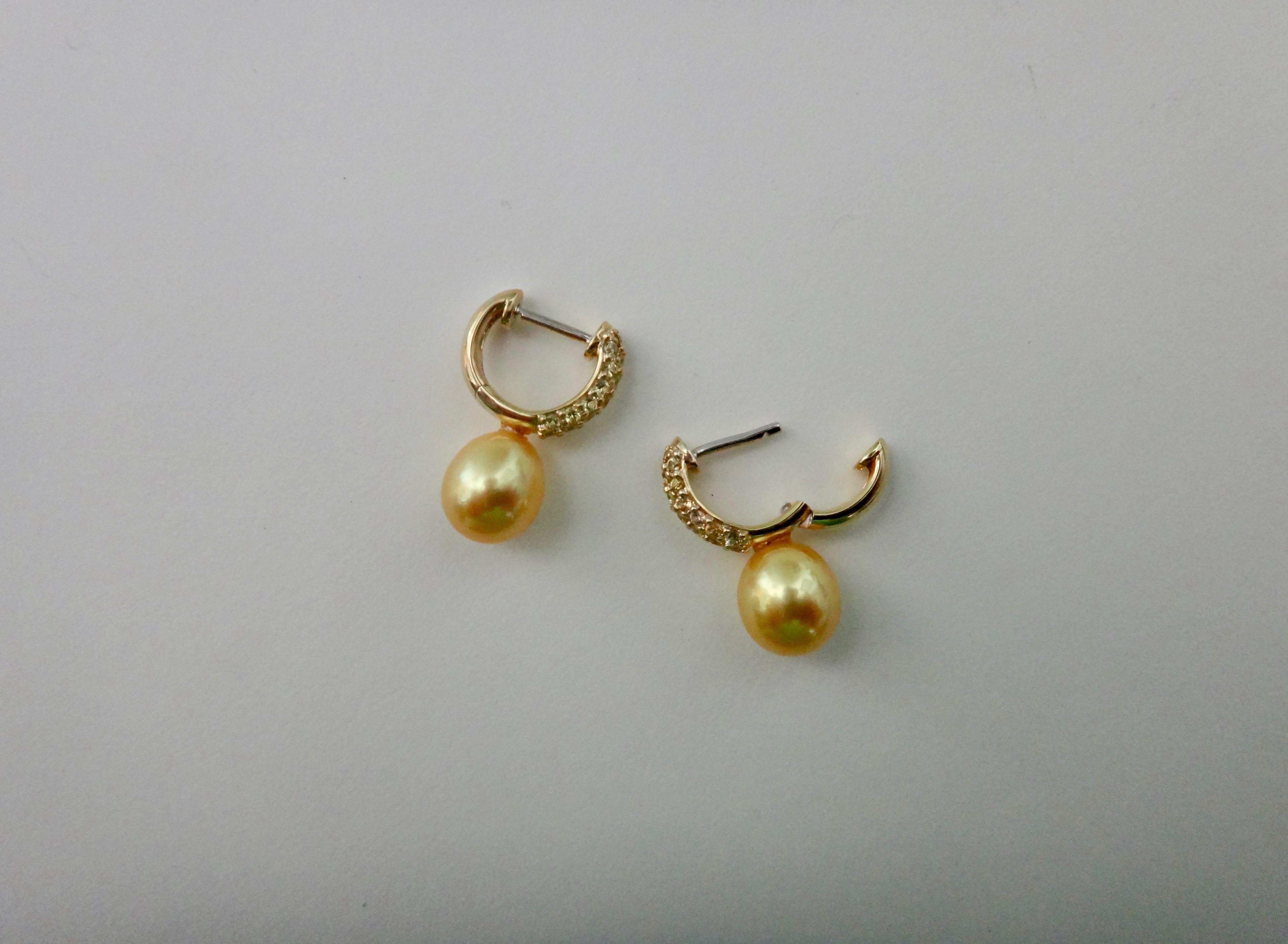 Michael Kneebone Yellow Diamond Golden South Seas Pearl Drop Earrings 1