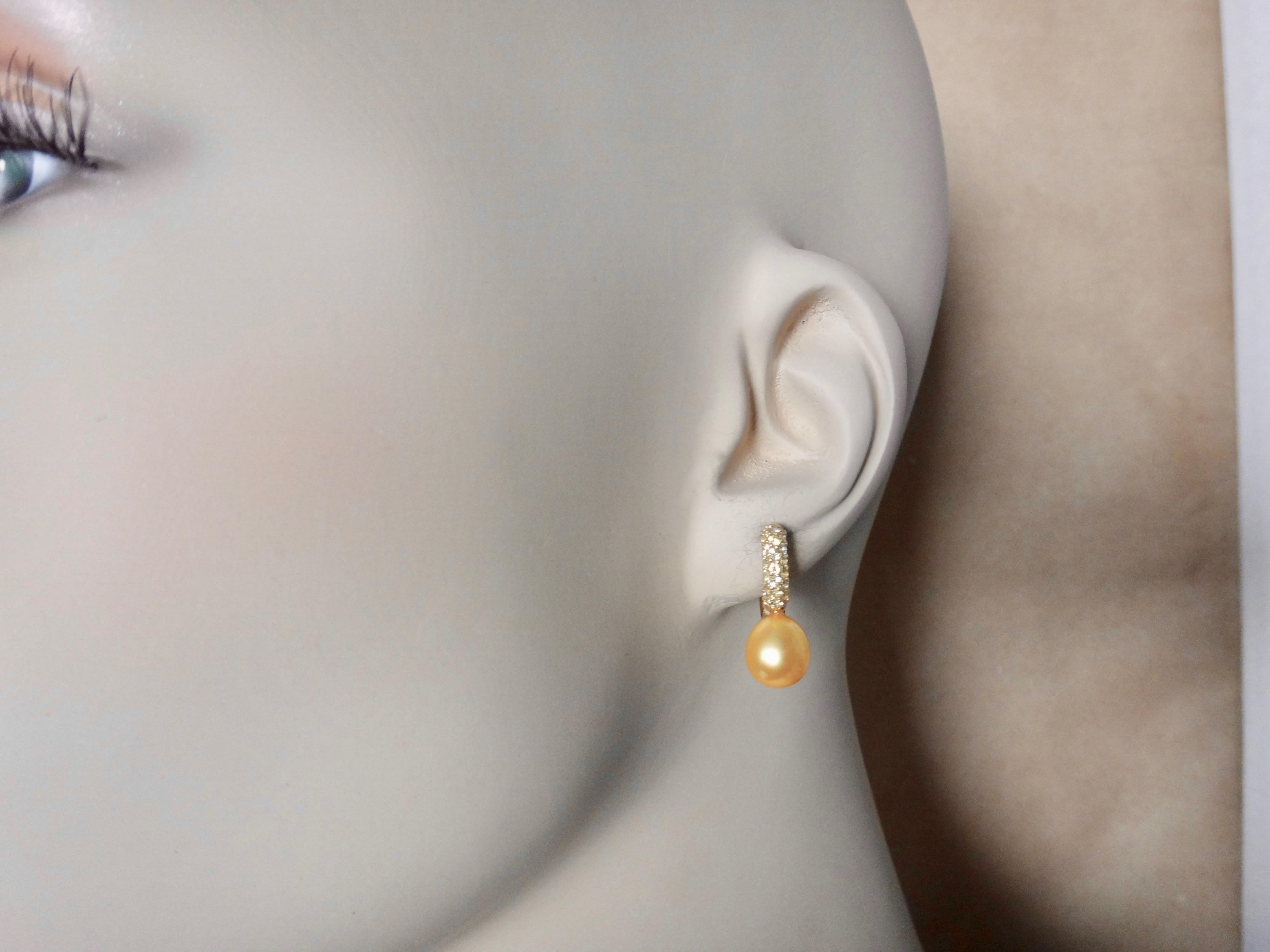 Michael Kneebone Yellow Diamond Golden South Seas Pearl Drop Earrings 2