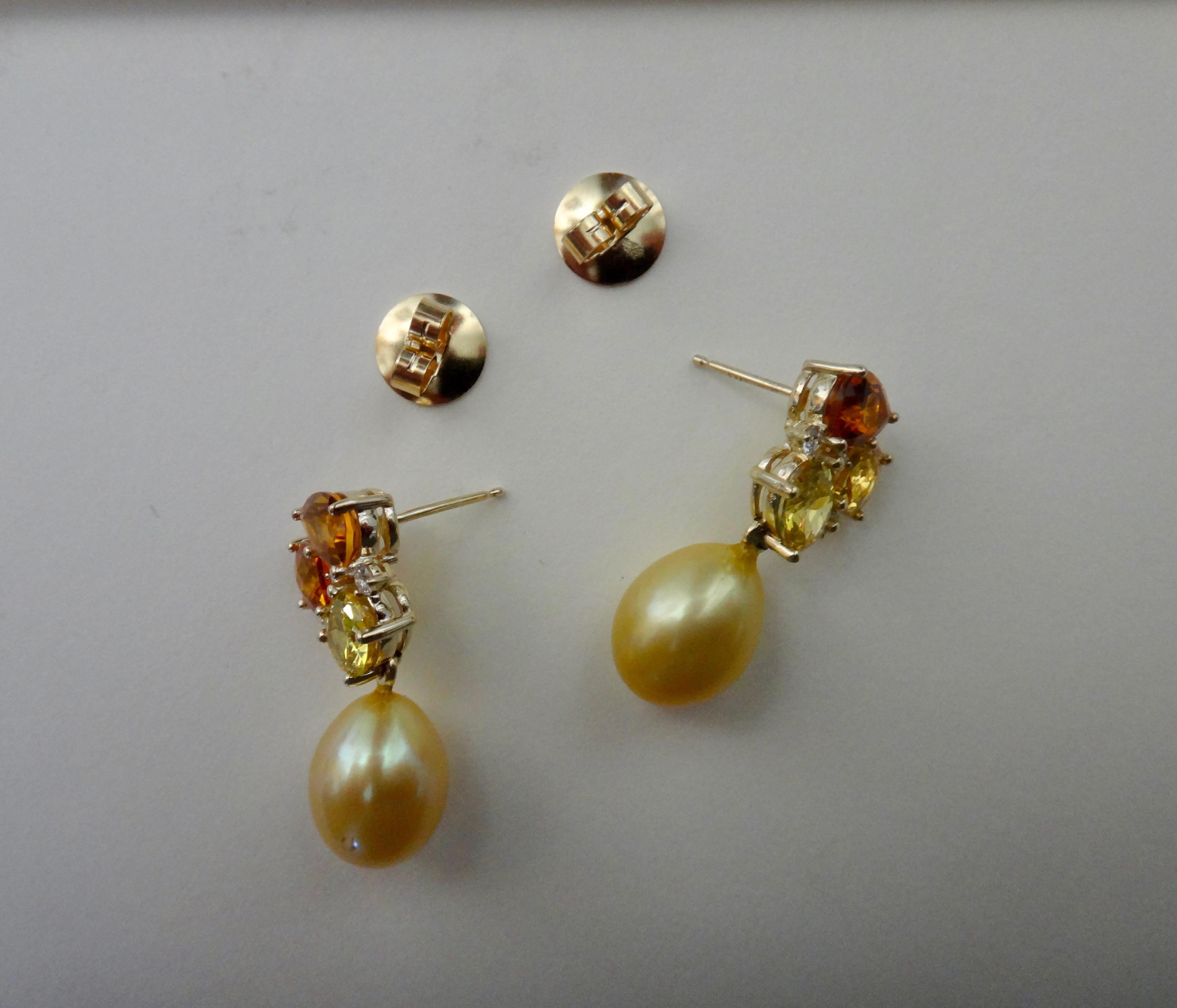 Contemporary Michael Kneebone Yellow Sapphire Topaz Citrine Diamond Pearl Confetti Earrings For Sale