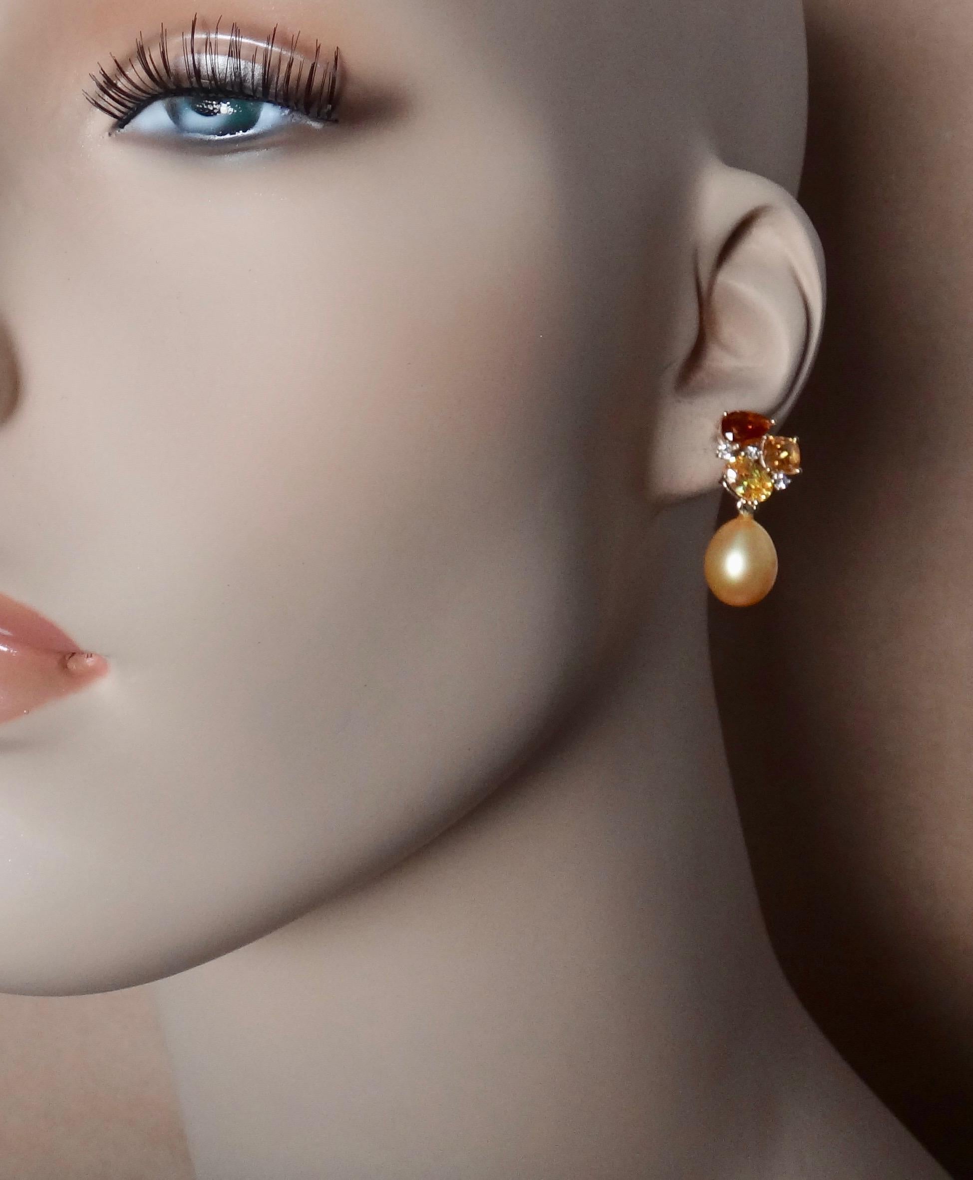Michael Kneebone Yellow Sapphire Topaz Citrine Diamond Pearl Confetti Earrings In New Condition For Sale In Austin, TX
