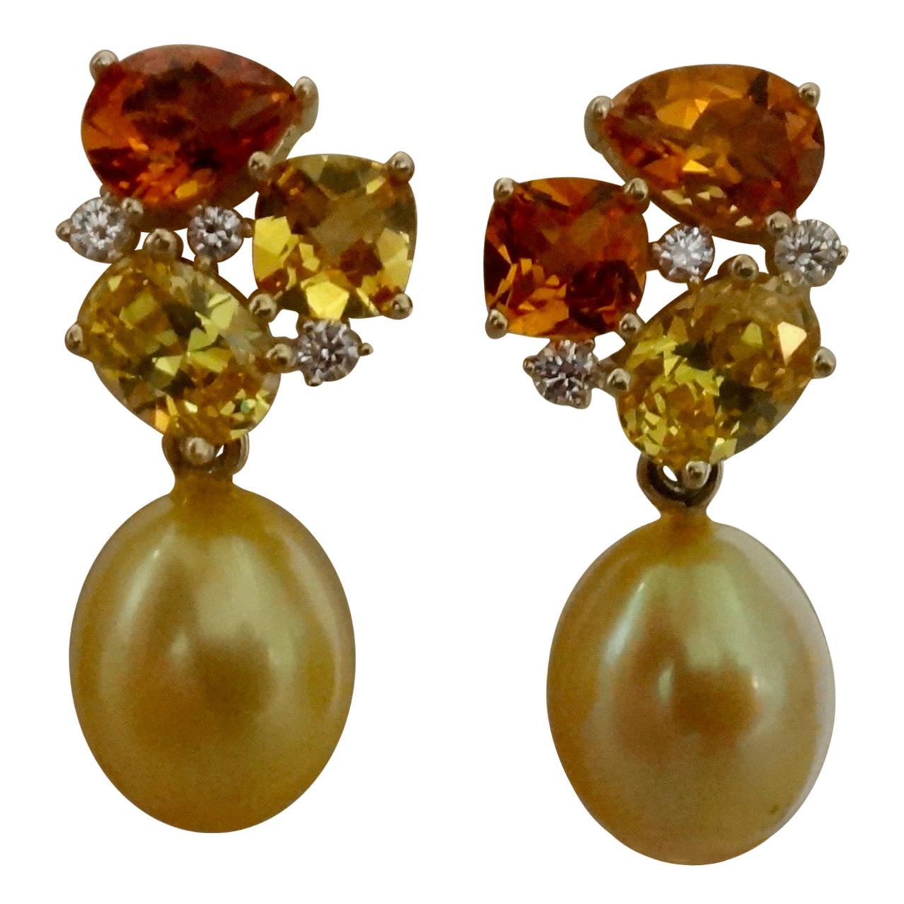 Michael Kneebone Yellow Sapphire Topaz Citrine Diamond Pearl Confetti Earrings