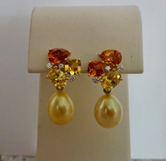 Michael Kneebone - Orecchini a coriandoli con zaffiro giallo, topazio, citrino, diamanti e perle