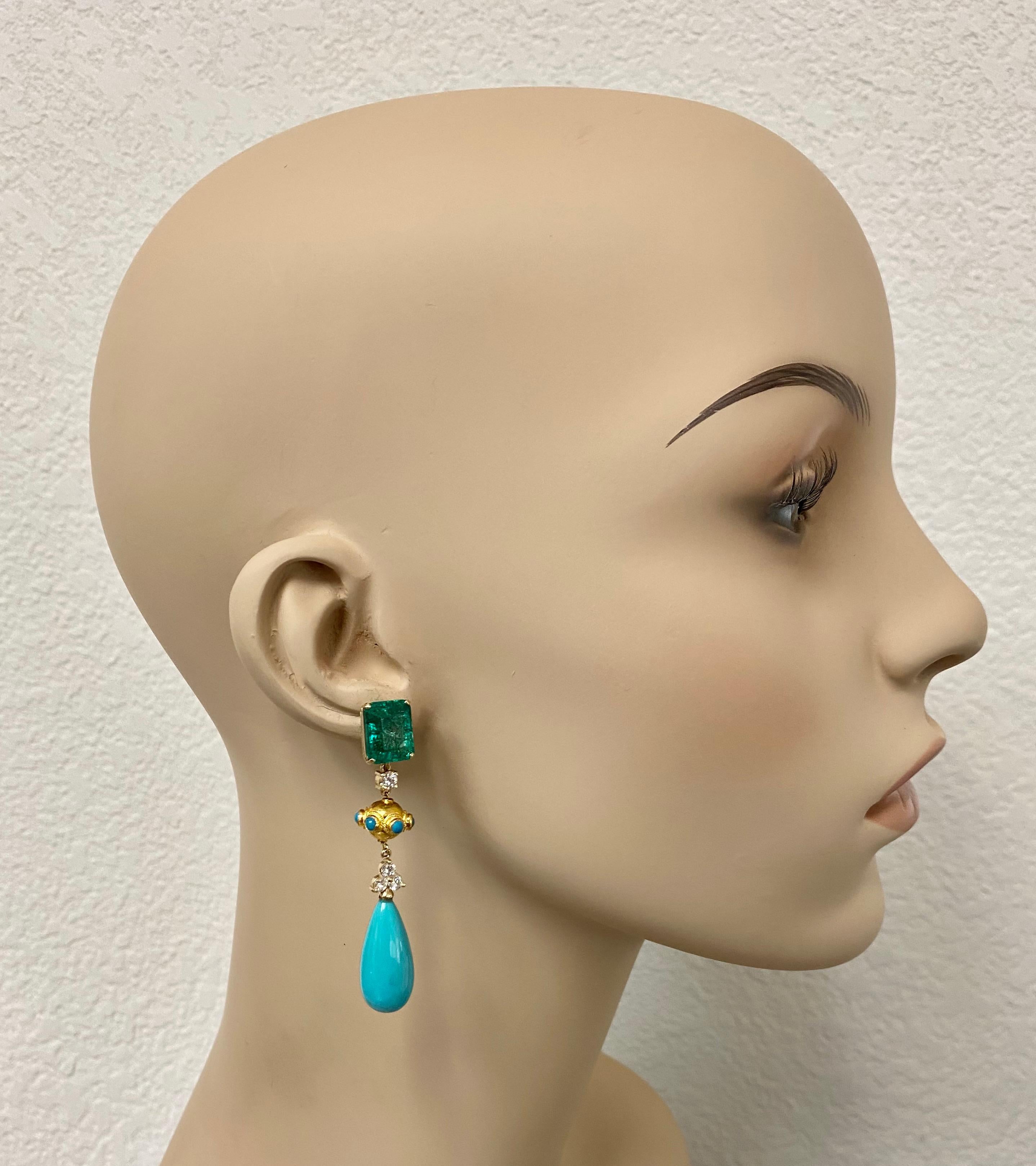 Women's Michael Kneebone Zambian Emerald Diamond Persian Turquoise Dangle Earrings