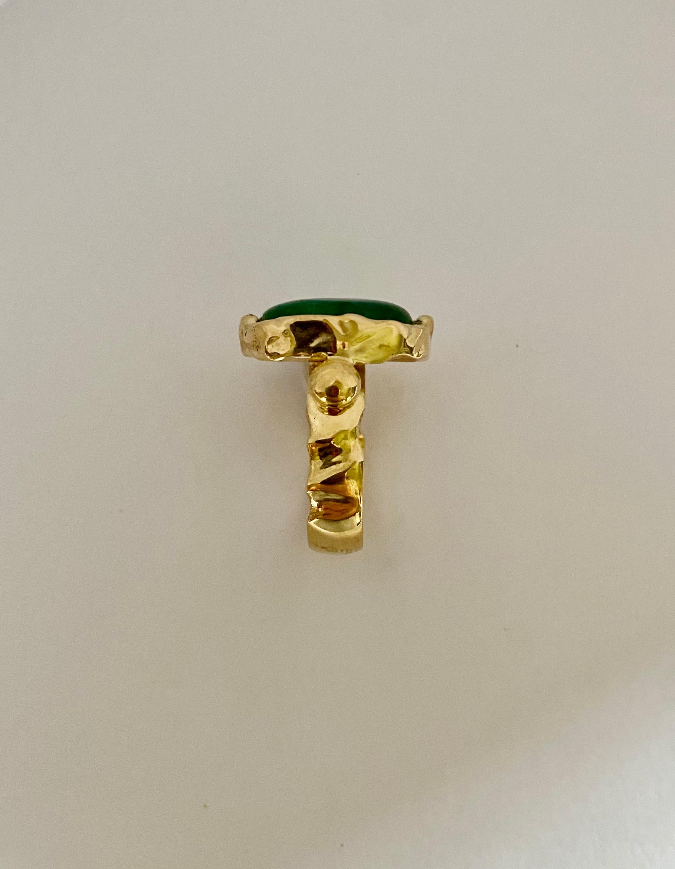Michael Kneebone Zambian Emerald Sculpted Archaic Style Unisex Ring For Sale 6