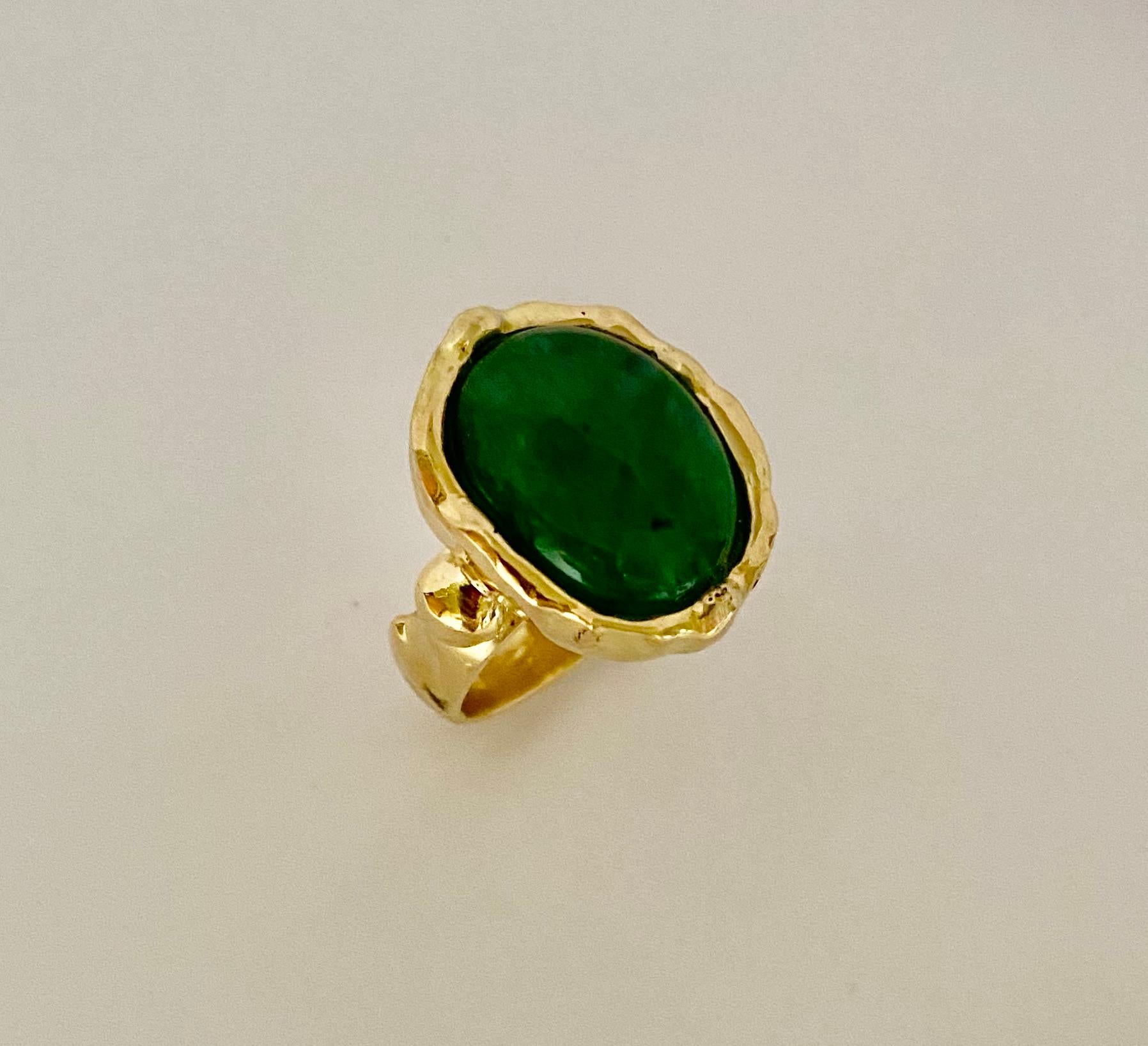 Cabochon Michael Kneebone Zambian Emerald Sculpted Archaic Style Unisex Ring For Sale