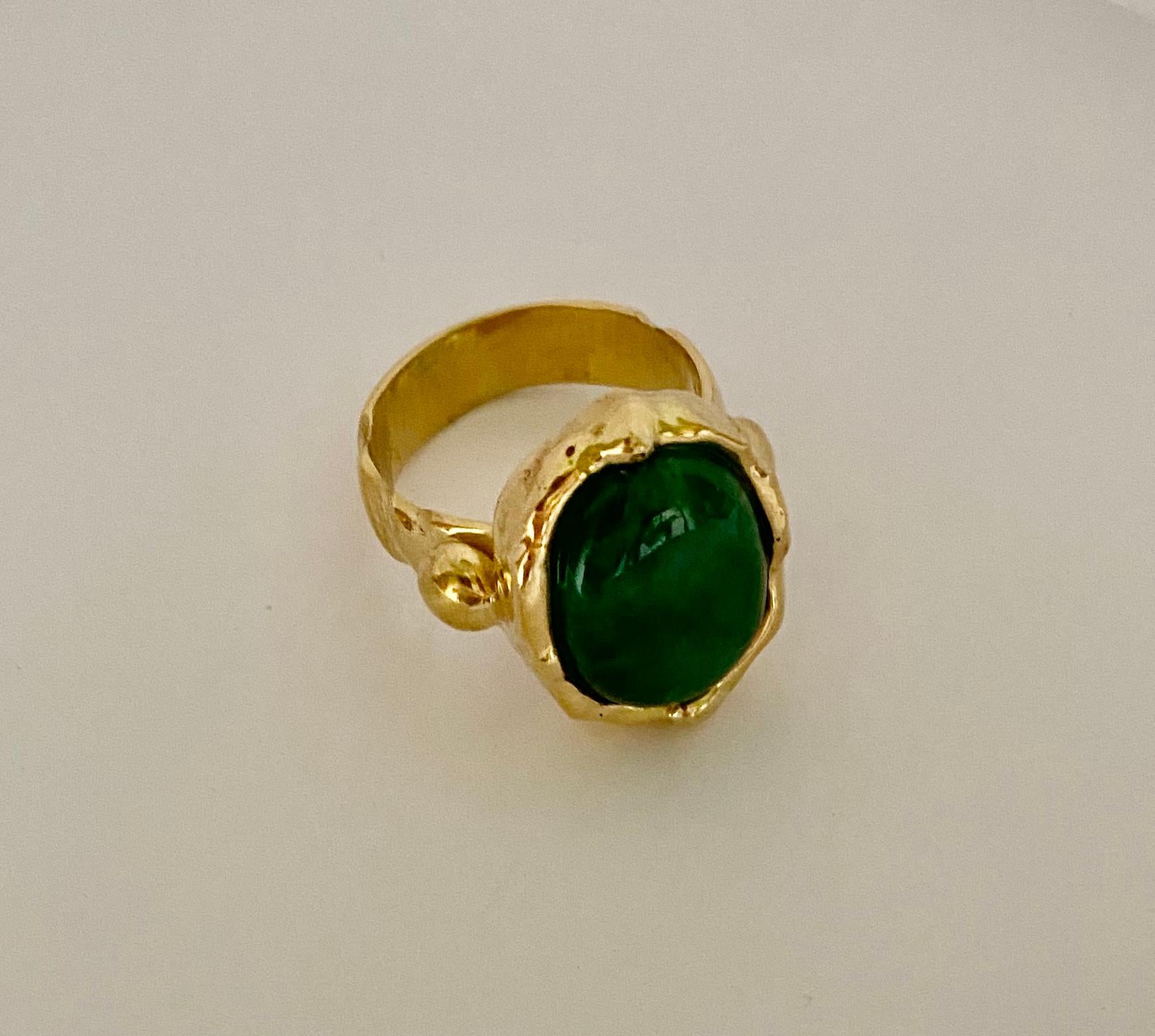 Michael Kneebone Zambian Emerald Sculpted Archaic Style Unisex Ring For Sale 1