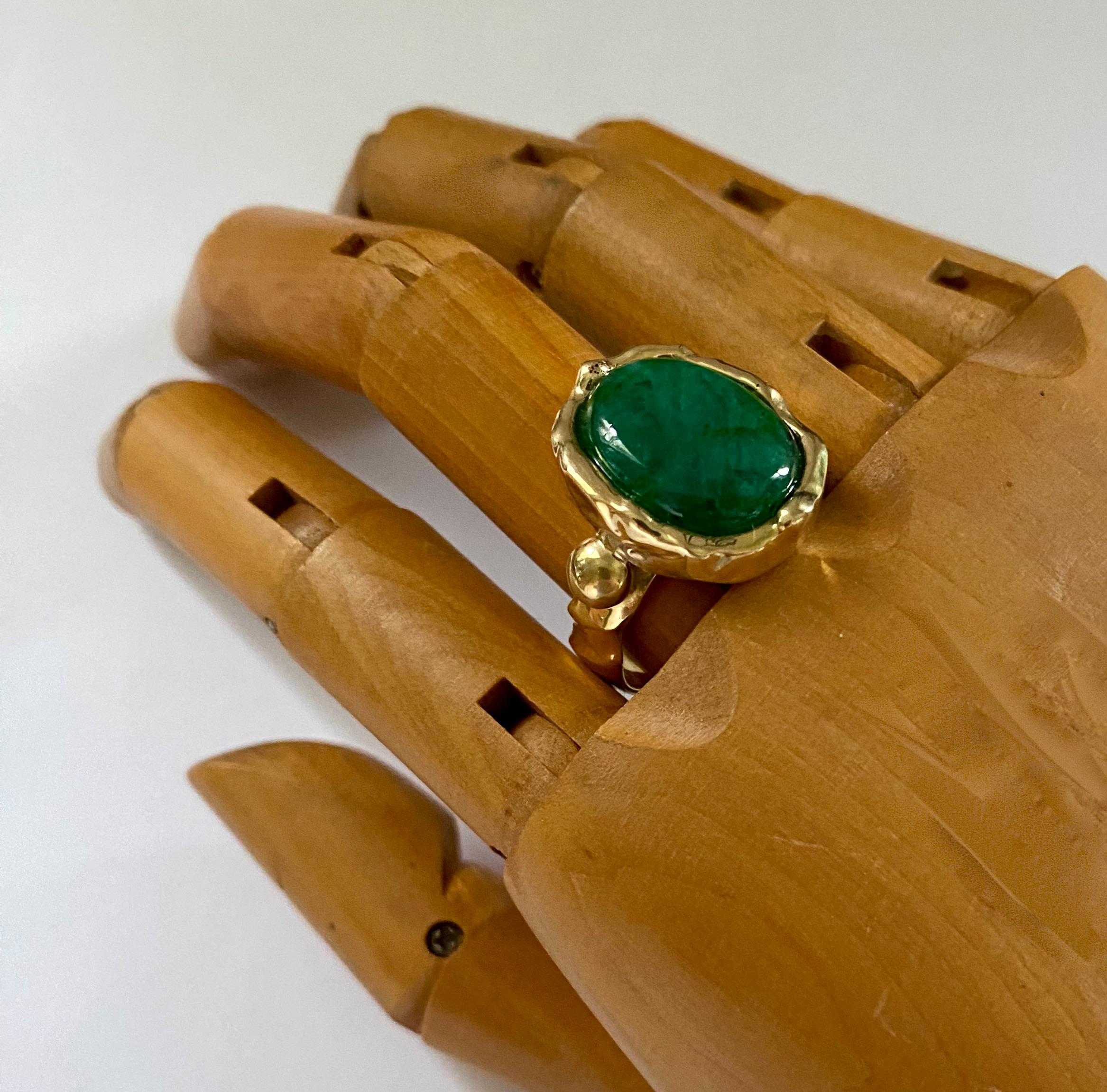 Michael Kneebone Zambian Emerald Sculpted Archaic Style Unisex Ring For Sale 2