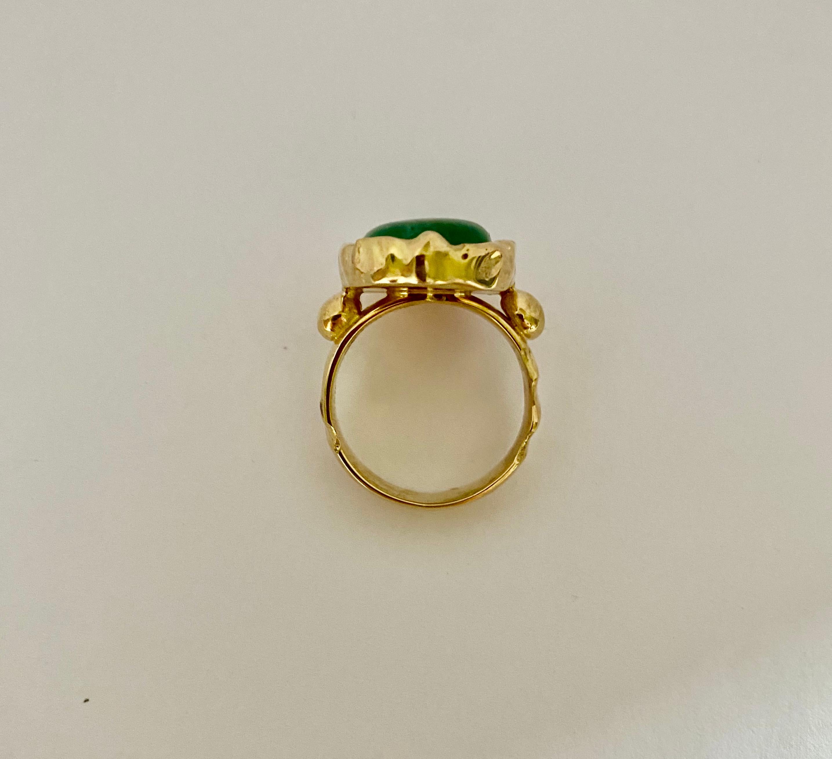 Michael Kneebone Zambian Emerald Sculpted Archaic Style Unisex Ring For Sale 3