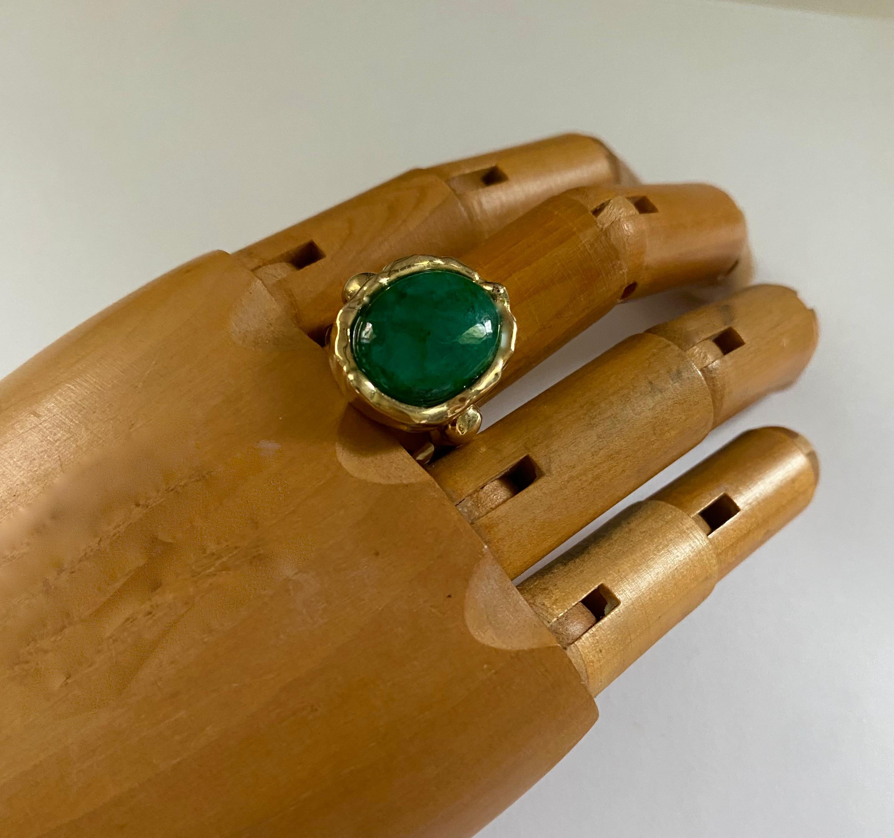 Michael Kneebone Zambian Emerald Sculpted Archaic Style Unisex Ring For Sale 4