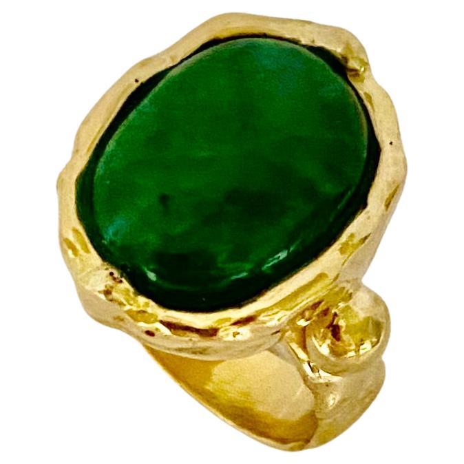 Michael Kneebone Zambian Emerald Sculpted Archaic Style Unisex Ring For Sale