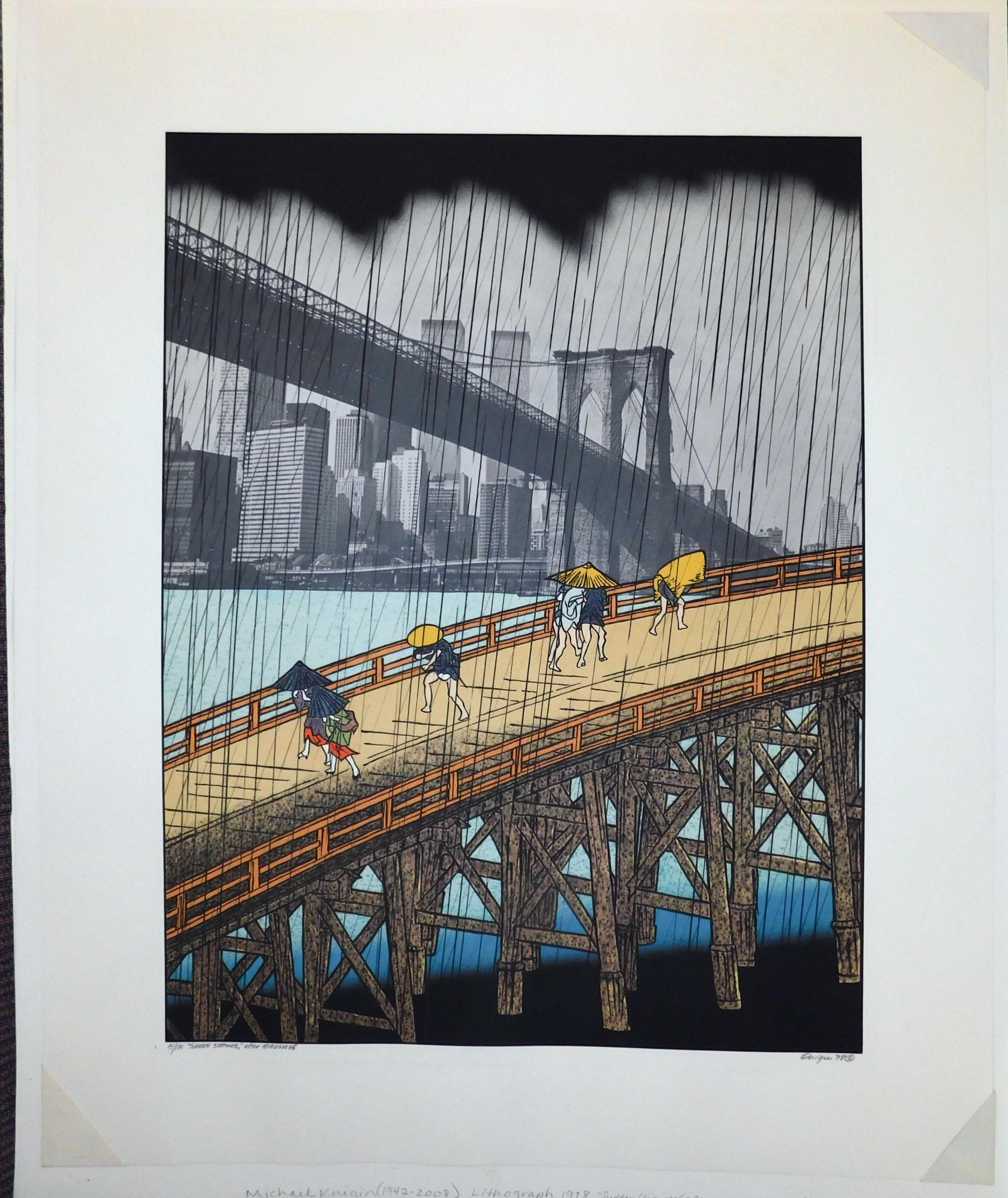 Color lithograph by Michael Knigin (b. 1942) New York Artist. Created 1978.
Edition size: 175. Presents in a 2 ply museum mat measuring 25 x 20.
Image: 18 1/4 x 14. Sheet: 23 1/4 x 19. In excellent condition with vibrant color.

Michael Knigin