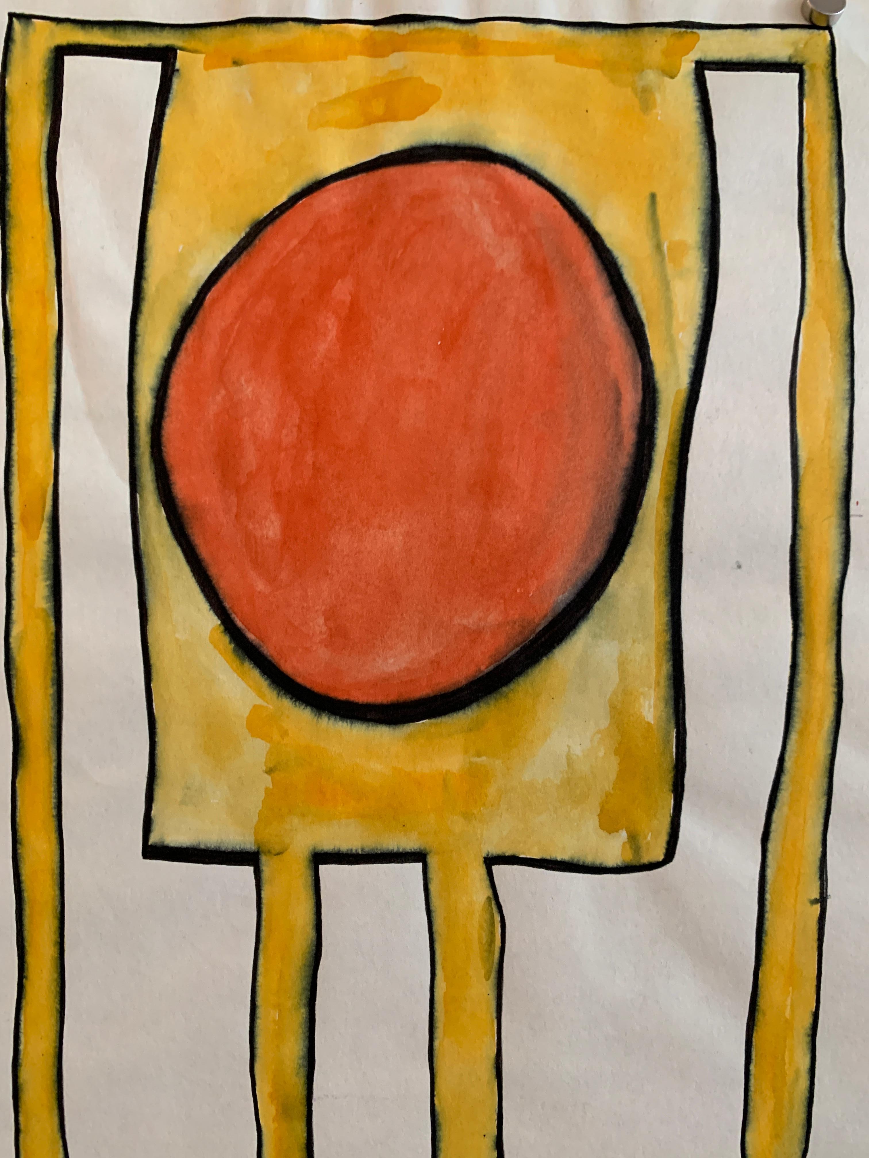 « Abstract 1 Orange and Yellow », aquarelle abstraite du milieu du siècle dernier, 1967  en vente 1