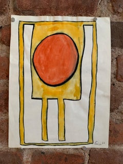 1967 "Abstract 1 Orange and Yellow" Mid Century Watercolor Abstract 