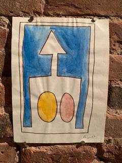 1967 "Abstract 4 Pink, Blue and Yellow" Mid Century Watercolor Abstract