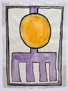 Abstract 2: Purple and Yellow, 1967 Watercolor on Paper, Signed